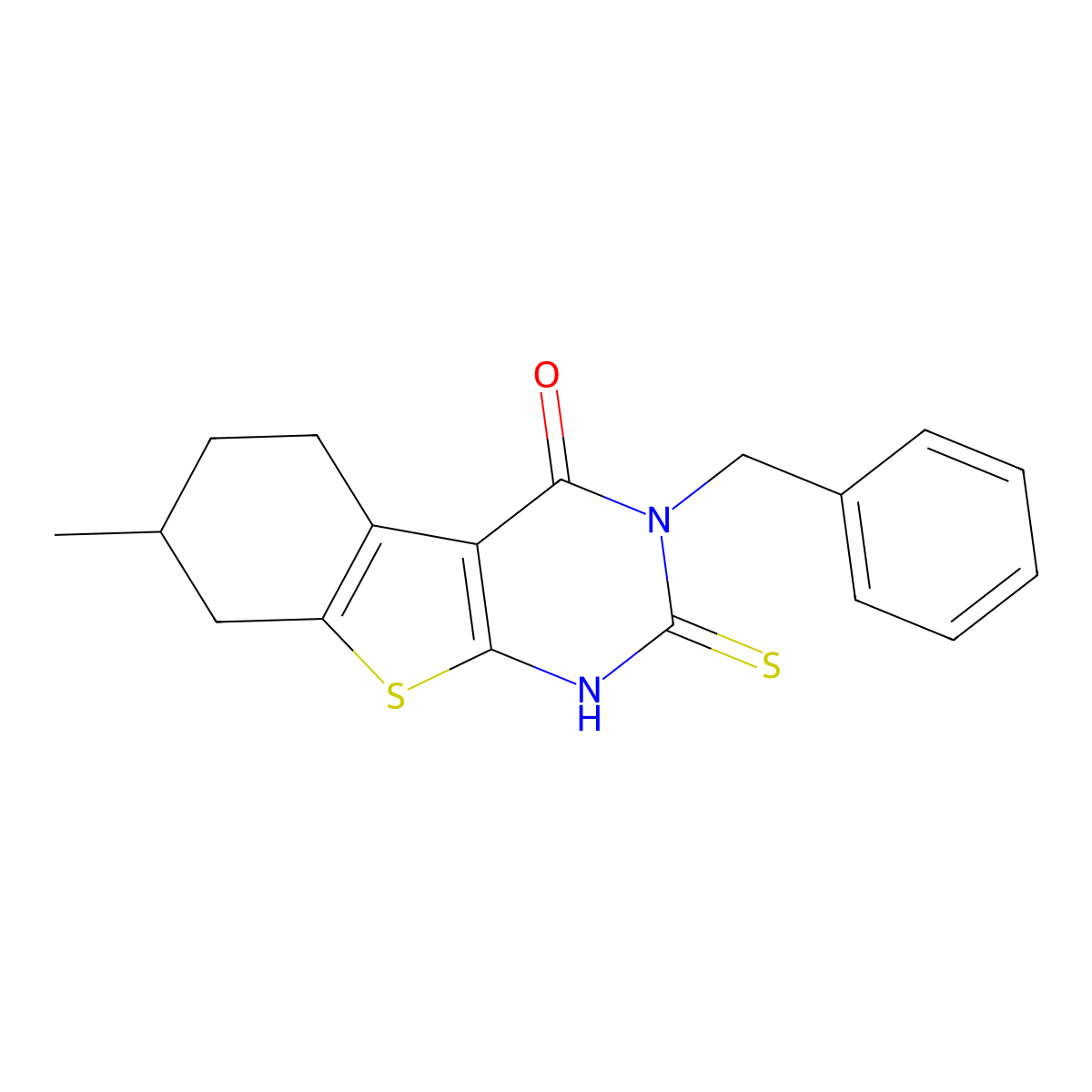 3-benzyl-7-methyl-2-thioxo-2,3,5,6,7,8-hexahydro[1]benzothieno[2,3-d]pyrimidin-4(1H)-one molecular structure, CAS 371957-30-1