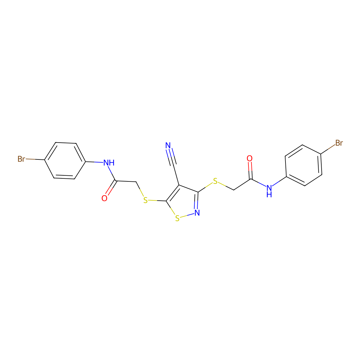 2-[(3-{[2-(4-Bromoanilino)-2-oxoethyl]sulfanyl}-4-cyano-5-isothiazolyl)sulfanyl]-N-(4-bromophenyl)acetamide molecular structure, CAS 371957-37-8