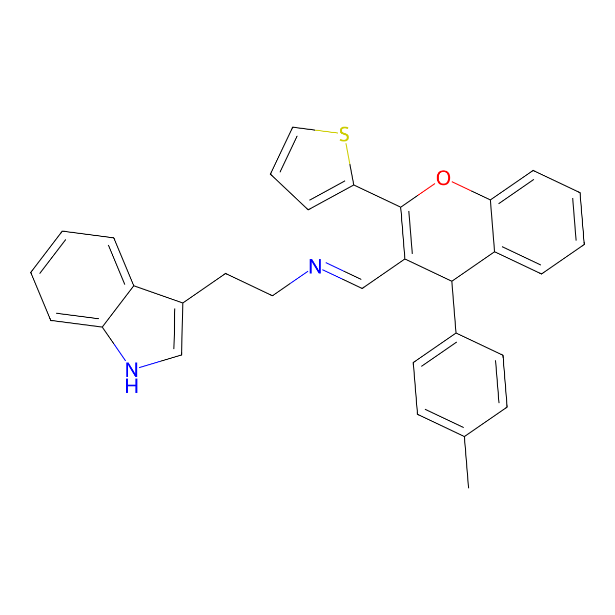 N-[2-(1H-indol-3-yl)ethyl]-1-[4-(4-methylphenyl)-2-thiophen-2-yl-4H-chromen-3-yl]methanimine molecular structure, CAS 371957-67-4
