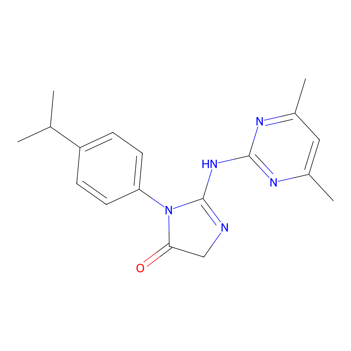 2-[(4,6-dimethylpyrimidin-2-yl)amino]-3-[4-(propan-2-yl)phenyl]-3,5-dihydro-4H-imidazol-4-one molecular structure, CAS 371958-16-6