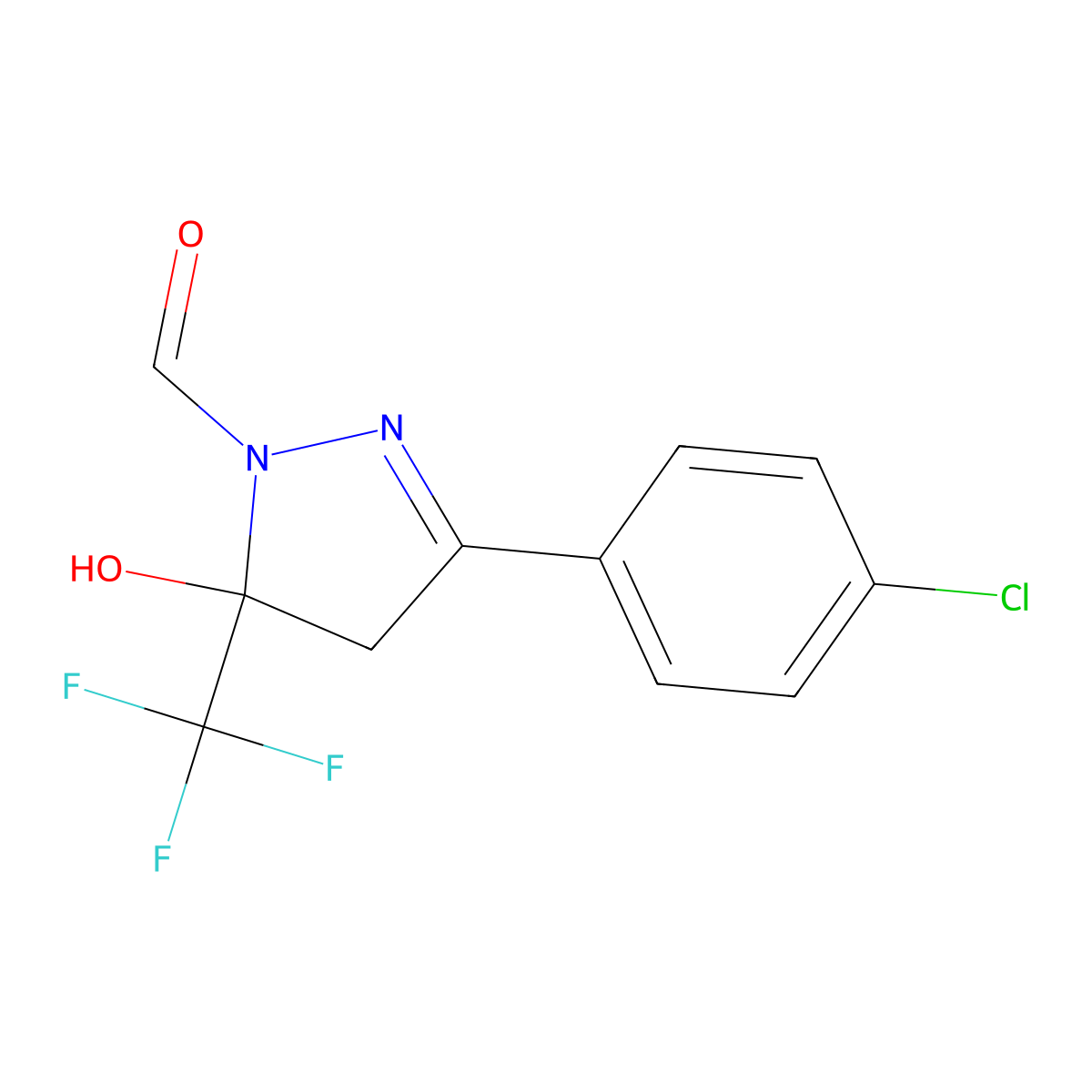 3-(4-chlorophenyl)-5-hydroxy-5-(trifluoromethyl)-4H-pyrazole-1-carbaldehyde molecular structure, CAS 371958-38-2