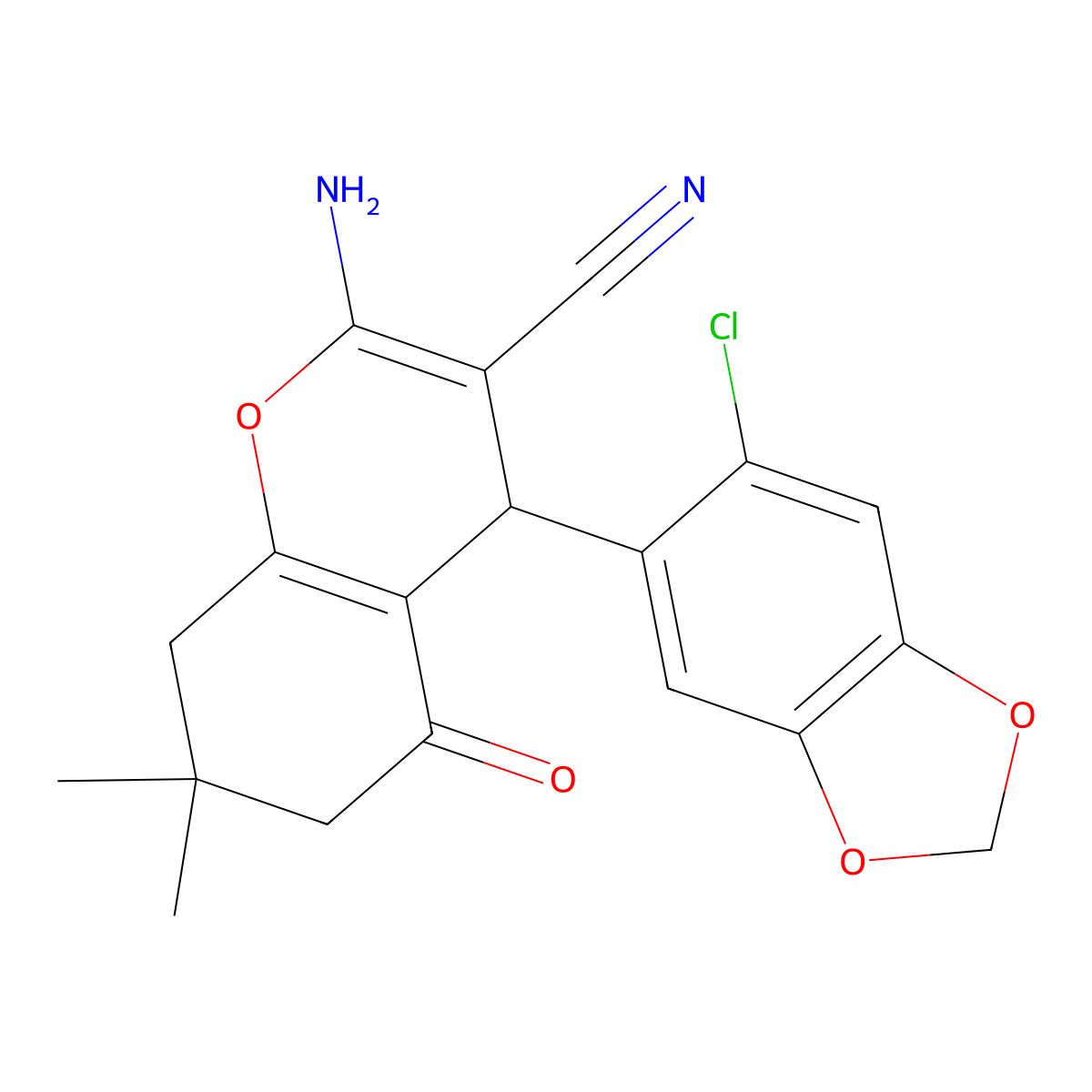 2-amino-4-(6-chloro-1,3-benzodioxol-5-yl)-7,7-dimethyl-5-oxo-6,8-dihydro-4H-chromene-3-carbonitrile molecular structure, CAS 371958-91-7