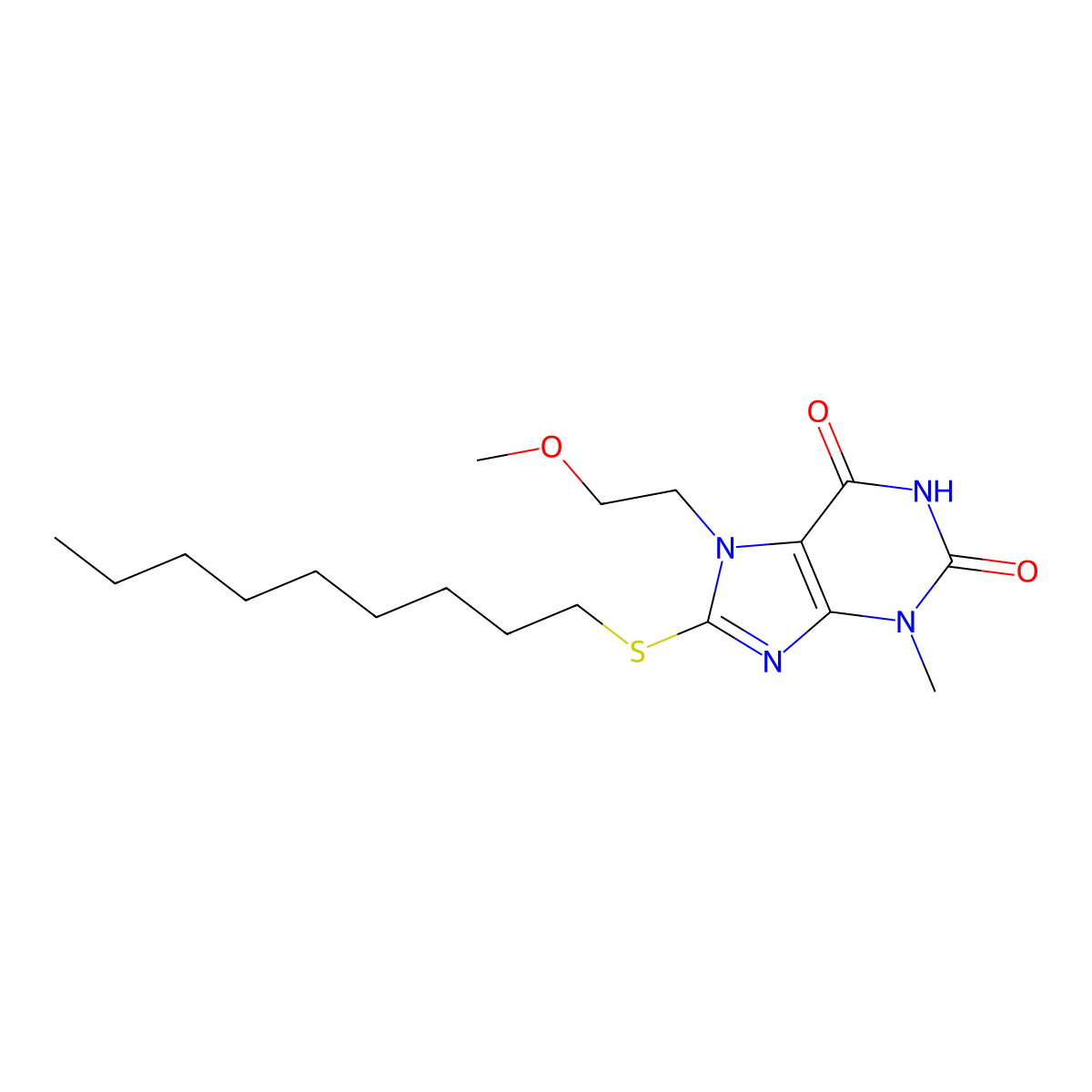 7-(2-Methoxyethyl)-3-methyl-8-nonylsulfanylpurine-2,6-dione molecular structure, CAS 371959-53-4