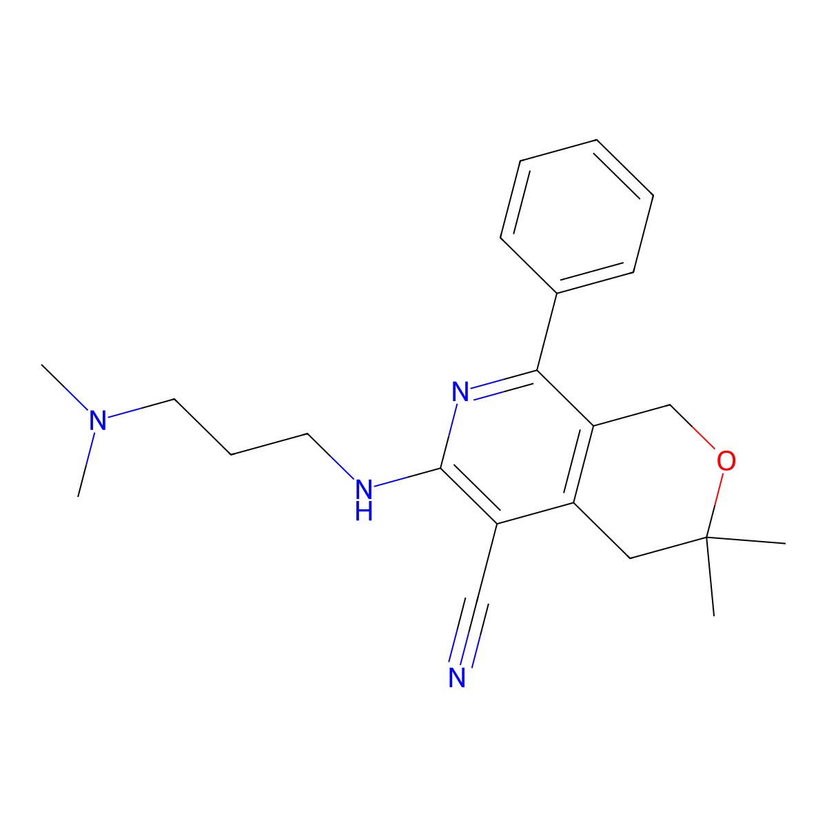 6-[3-(Dimethylamino)propylamino]-3,3-dimethyl-8-phenyl-1,4-dihydropyrano[3,4-c]pyridine-5-carbonitrile molecular structure, CAS 371959-62-5