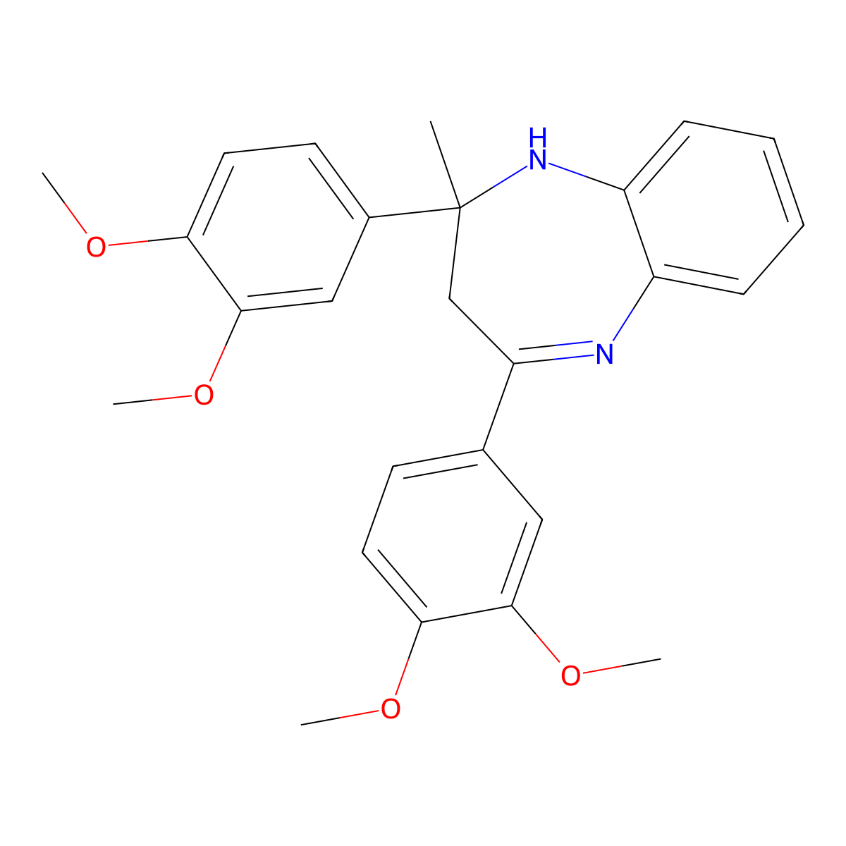 2,4-Bis(3,4-dimethoxyphenyl)-2-methyl-2,3-dihydro-1H-1,5-benzodiazepine molecular structure, CAS 371971-40-3