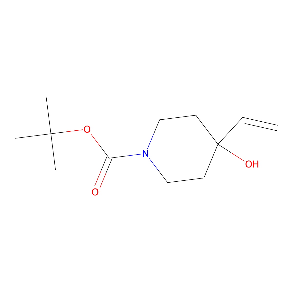 Tert-butyl 4-hydroxy-4-vinylpiperidine-1-carboxylate molecular structure, CAS 371975-46-1