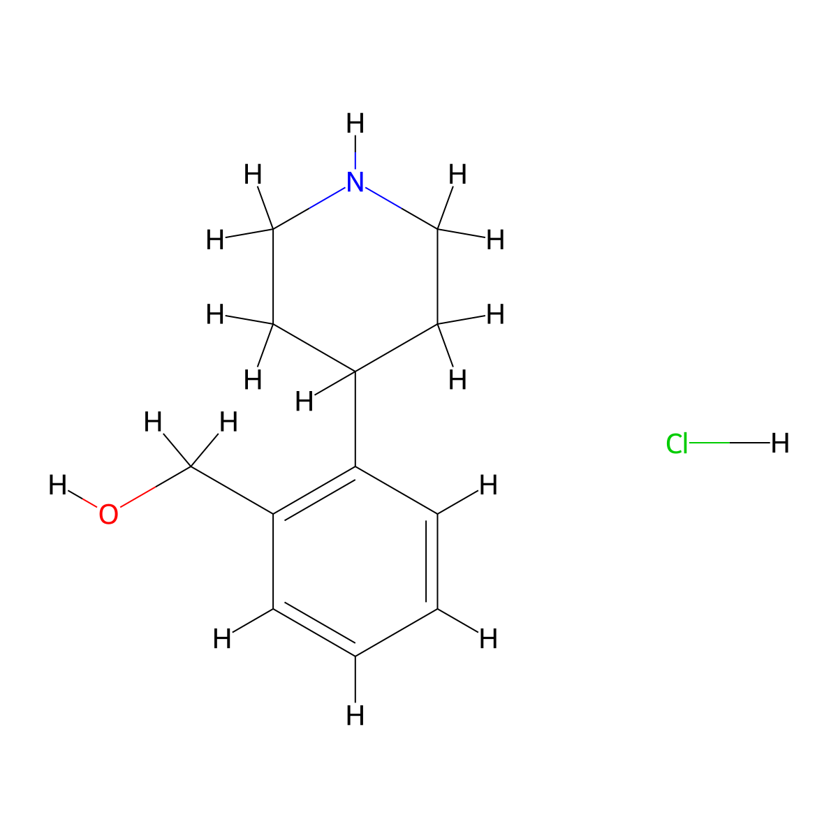 (2-Piperidin-4-yl-phenyl)-methanol hydrochloride molecular structure, CAS 371981-27-0