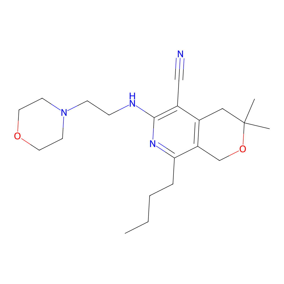 8-Butyl-3,3-dimethyl-6-(2-morpholin-4-ylethylamino)-1,4-dihydropyrano[3,4-c]pyridine-5-carbonitrile molecular structure, CAS 372081-85-1
