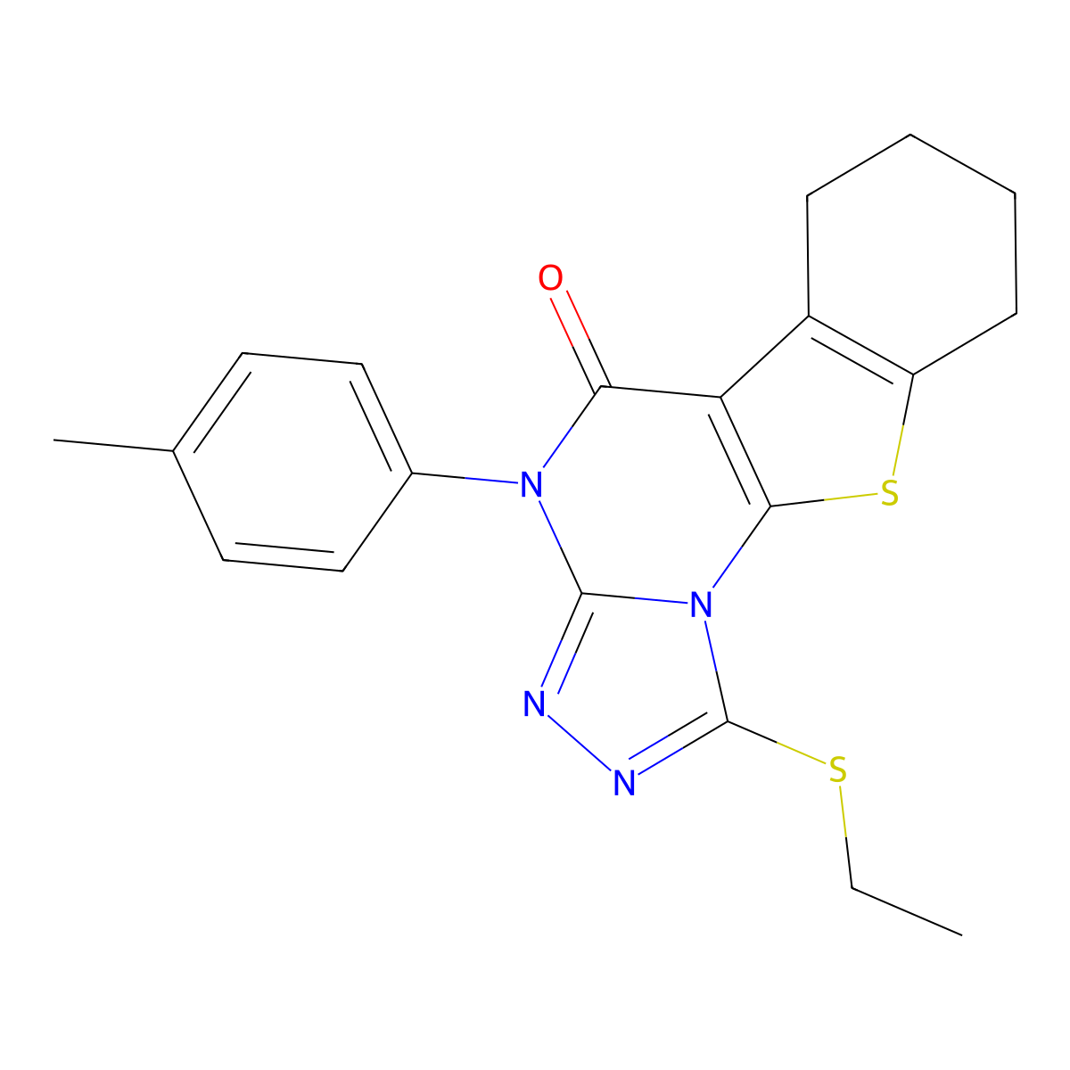 1-(ethylthio)-4-(p-tolyl)-6,7,8,9-tetrahydrobenzo[4,5]thieno[3,2-e][1,2,4]triazolo[4,3-a]pyrimidin-5(4H)-one molecular structure, CAS 372081-86-2