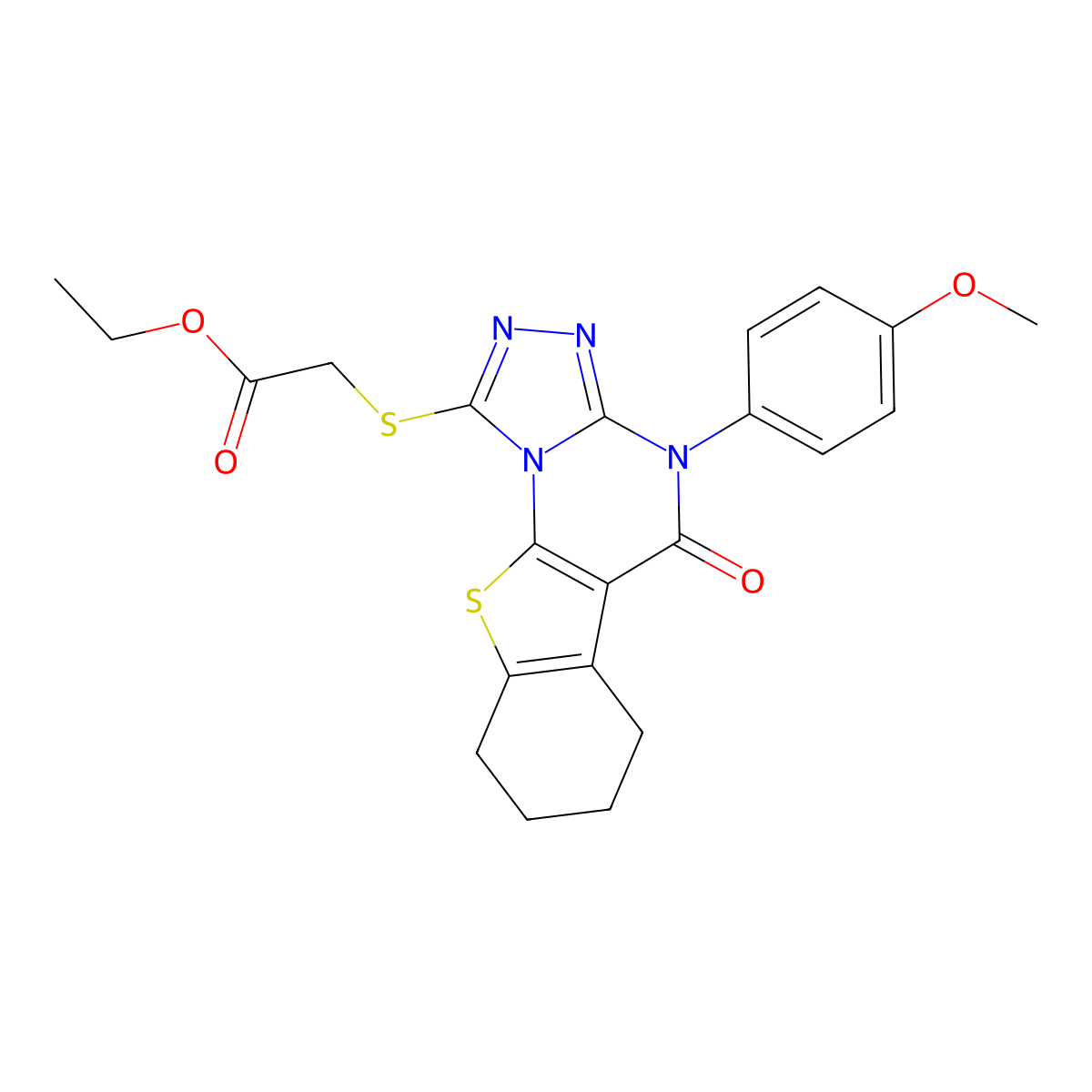 Ethyl 2-((4-(4-methoxyphenyl)-5-oxo-4,5,6,7,8,9-hexahydrobenzo[4,5]thieno[3,2-e][1,2,4]triazolo[4,3-a]pyrimidin-1-yl)thio)acetate molecular structure, CAS 372083-16-4