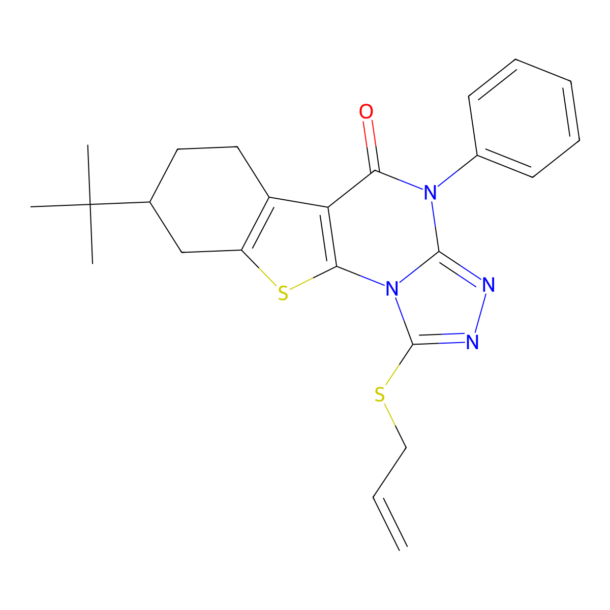1-(allylthio)-8-(tert-butyl)-4-phenyl-6,7,8,9-tetrahydrobenzo[4,5]thieno[3,2-e][1,2,4]triazolo[4,3-a]pyrimidin-5(4H)-one molecular structure, CAS 372083-66-4