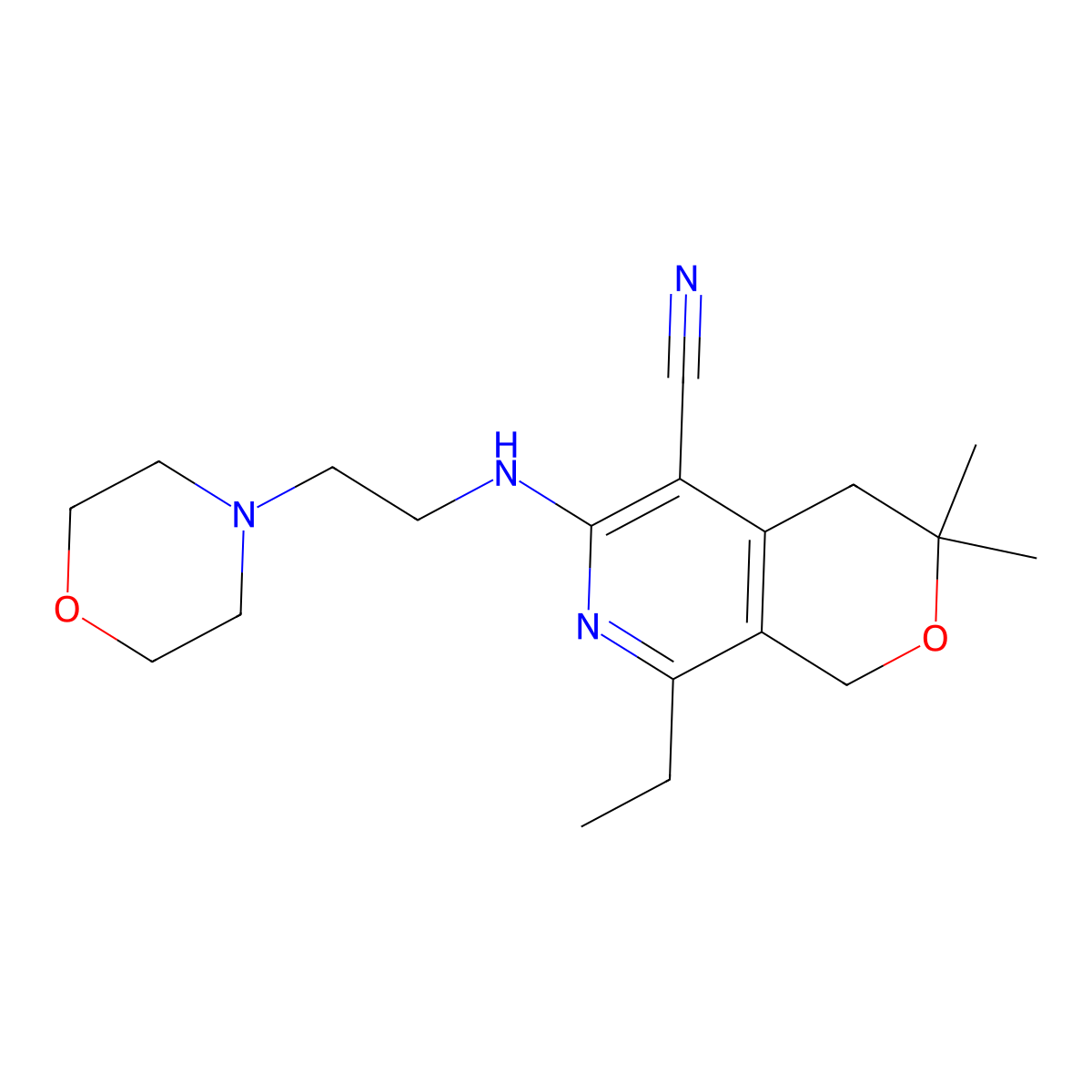8-Ethyl-3,3-dimethyl-6-(2-morpholin-4-ylethylamino)-1,4-dihydropyrano[3,4-c]pyridine-5-carbonitrile molecular structure, CAS 372085-01-3