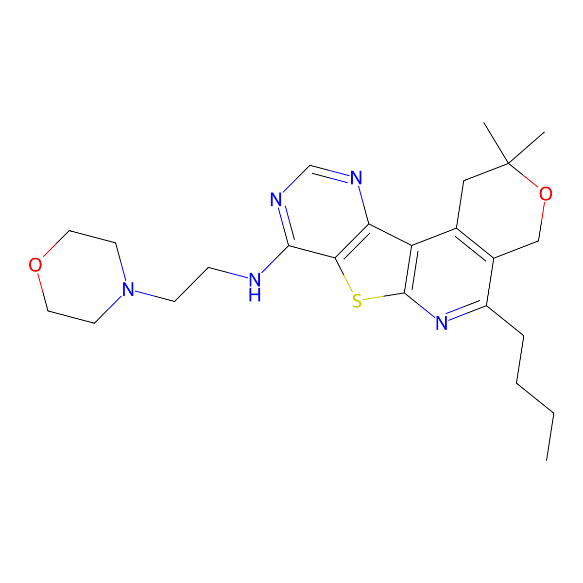 5-Butyl-2,2-dimethyl-N-(2-morpholinoethyl)-1,4-dihydro-2H-pyrano[4'',3'':4',5']pyrido[3',2':4,5]thieno[3,2-d]pyrimidin-8-amine molecular structure, CAS 372085-49-9