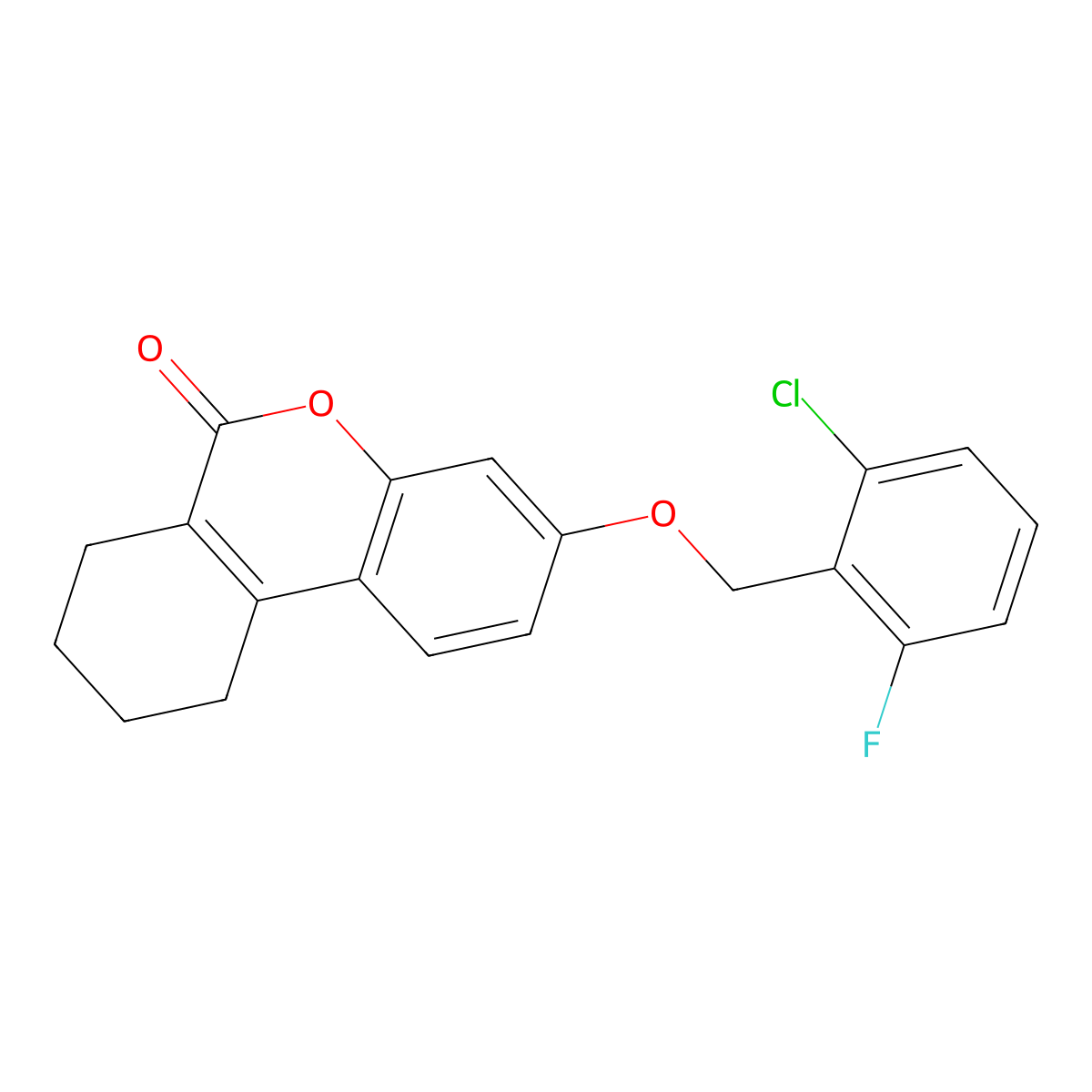 3-[(2-chloro-6-fluorobenzyl)oxy]-7,8,9,10-tetrahydro-6H-benzo[c]chromen-6-one molecular structure, CAS 372085-69-3