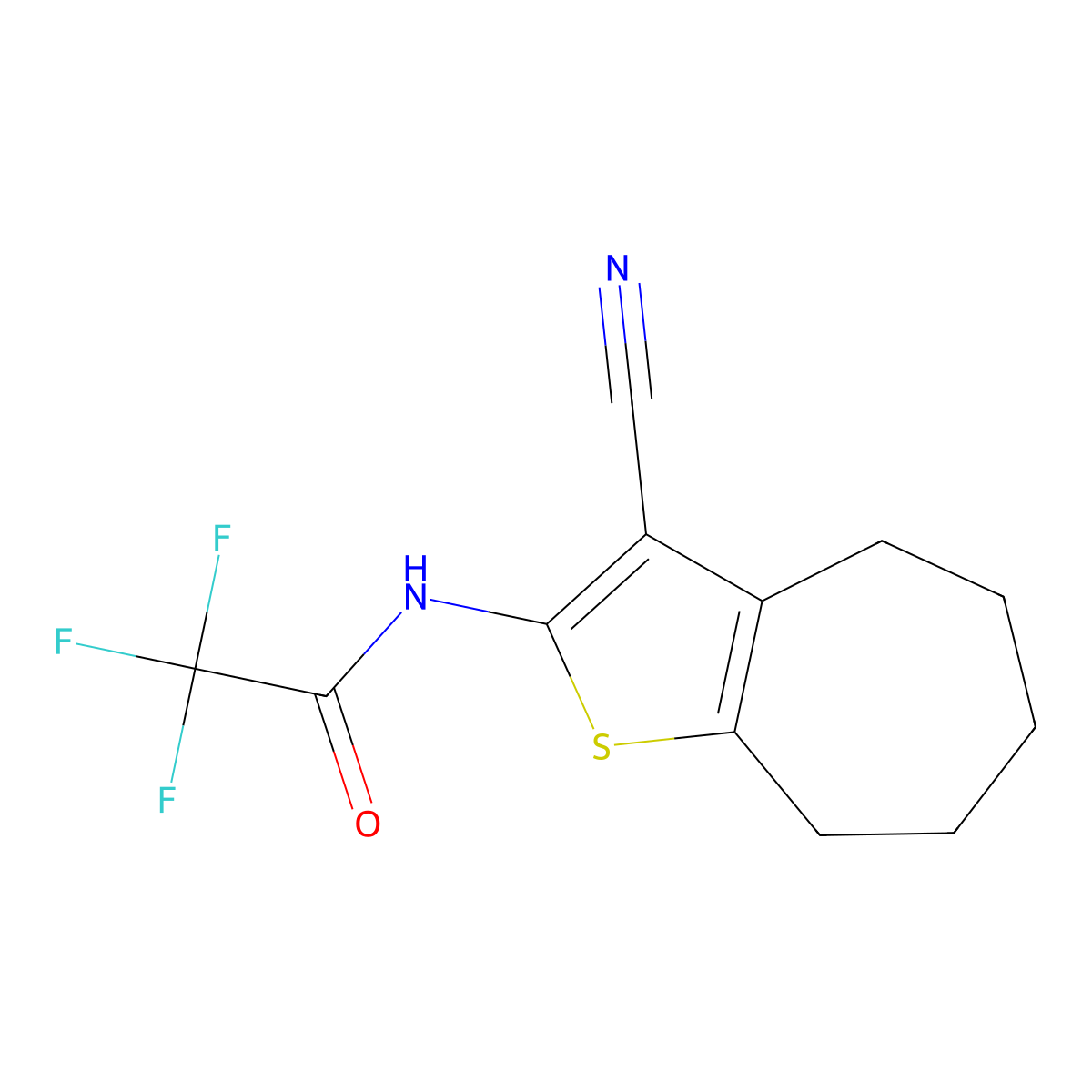 N-(3-cyano-5,6,7,8-tetrahydro-4H-cyclohepta[b]thiophen-2-yl)-2,2,2-trifluoroacetamide molecular structure, CAS 372085-99-9
