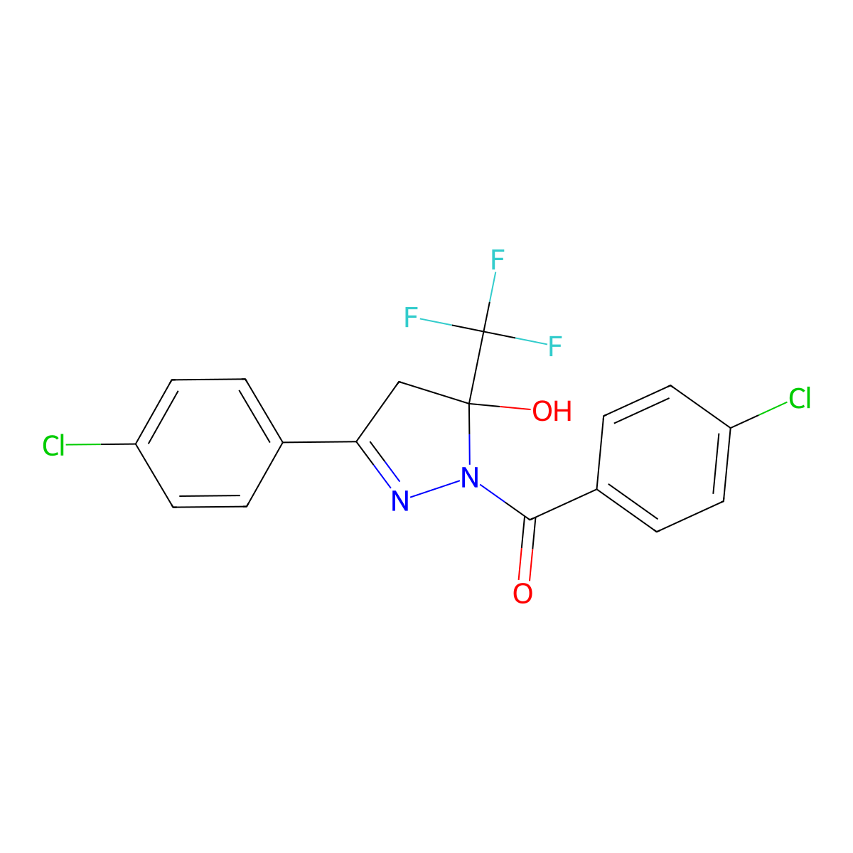 (4-chlorophenyl)-[3-(4-chlorophenyl)-5-hydroxy-5-(trifluoromethyl)-4H-pyrazol-1-yl]methanone molecular structure, CAS 372086-33-4
