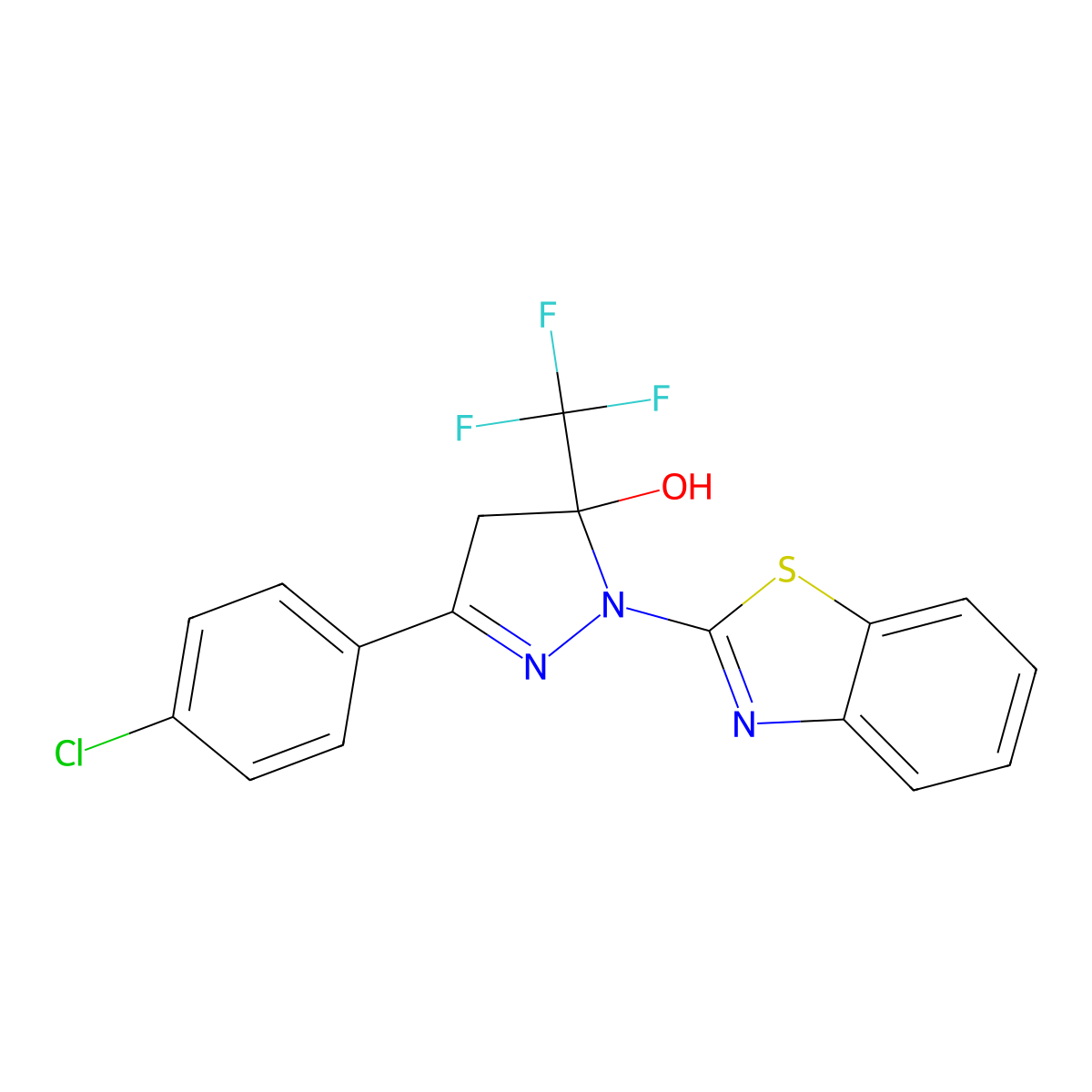 2-(1,3-benzothiazol-2-yl)-5-(4-chlorophenyl)-3-(trifluoromethyl)-4H-pyrazol-3-ol molecular structure, CAS 372087-09-7