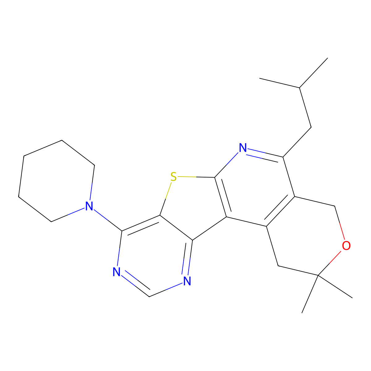 5-isobutyl-2,2-dimethyl-8-(piperidin-1-yl)-2,4-dihydro-1H-pyrano[4'',3'':4',5']pyrido[3',2':4,5]thieno[3,2-d]pyrimidine molecular structure, CAS 372087-11-1