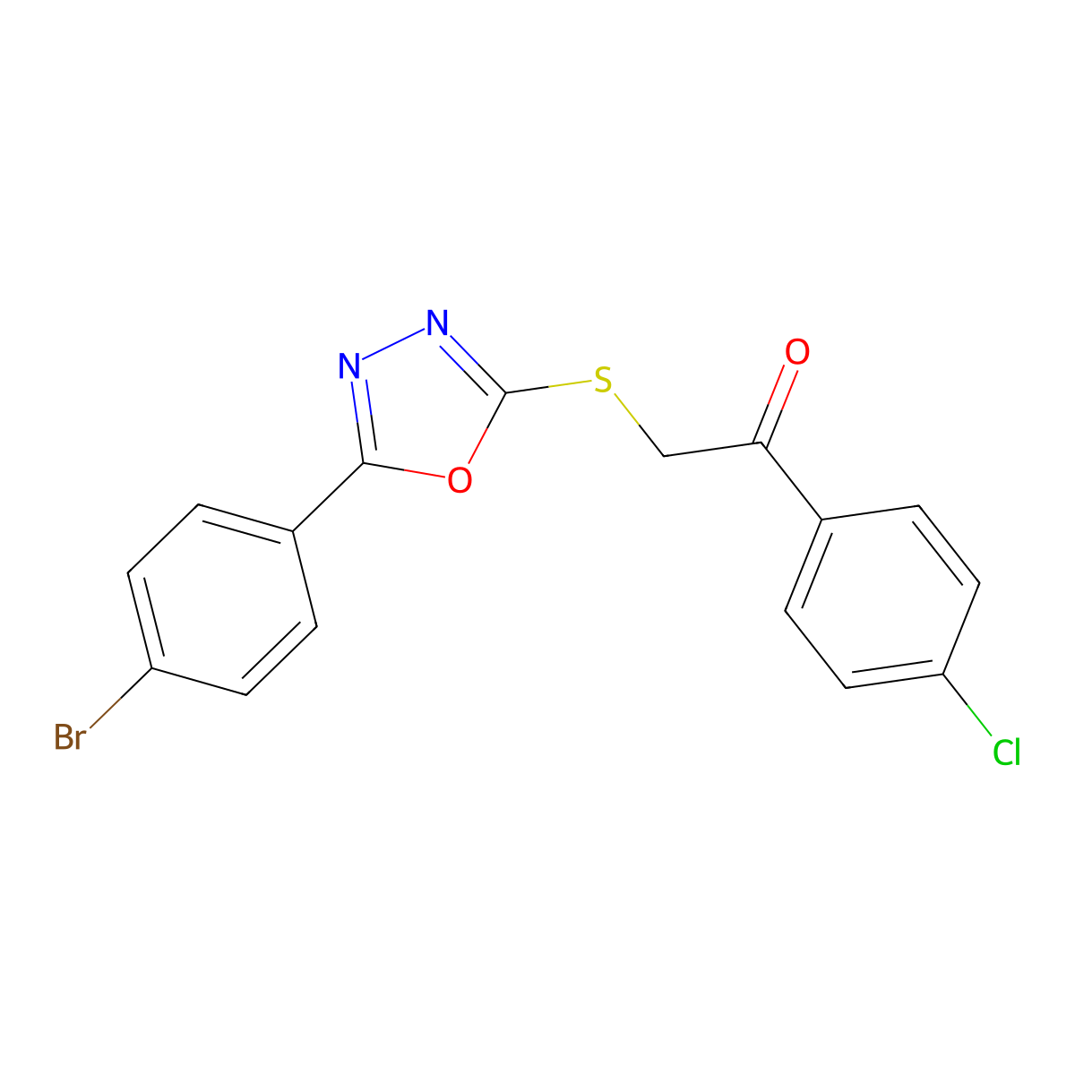 2-{[5-(4-Bromophenyl)-1,3,4-oxadiazol-2-yl]sulfanyl}-1-(4-chlorophenyl)ethanone molecular structure, CAS 372087-16-6