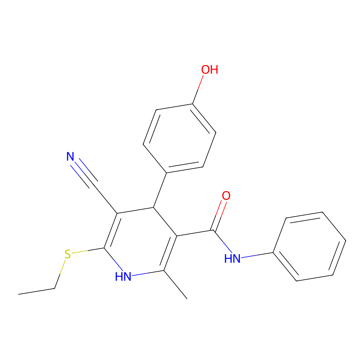 5-cyano-6-ethylsulfanyl-4-(4-hydroxyphenyl)-2-methyl-N-phenyl-1,4-dihydropyridine-3-carboxamide molecular structure, CAS 372087-32-6