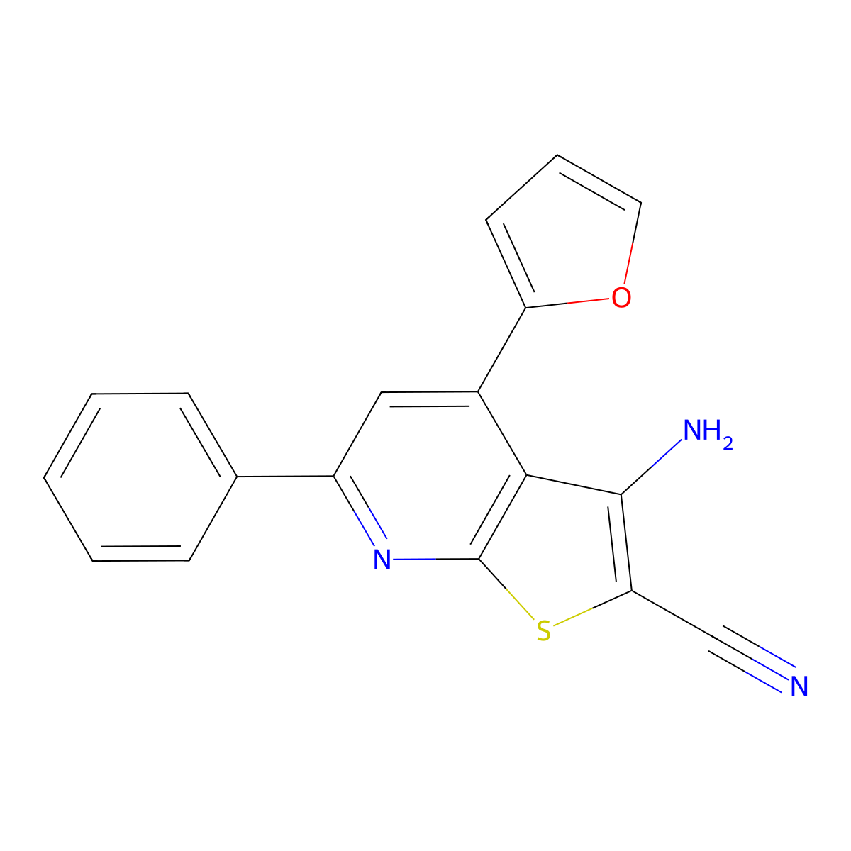 3-Amino-4-(furan-2-yl)-6-phenylthieno[2,3-b]pyridine-2-carbonitrile molecular structure, CAS 372087-50-8