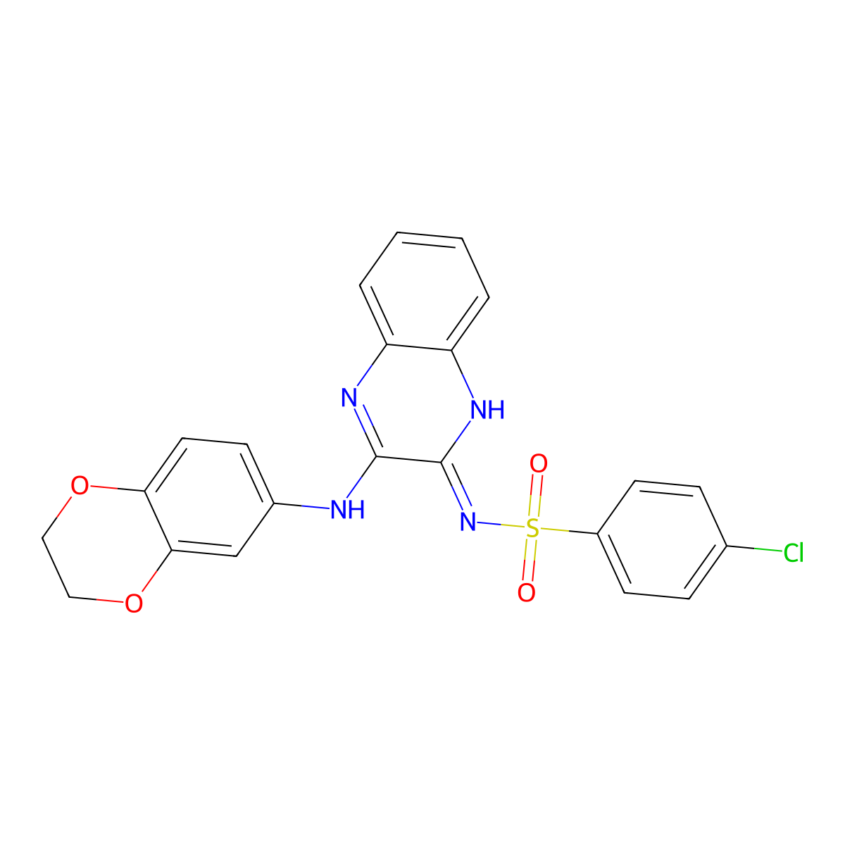 4-chloro-N-[3-(2,3-dihydro-1,4-benzodioxin-6-ylamino)quinoxalin-2-yl]benzenesulfonamide molecular structure, CAS 372087-80-4