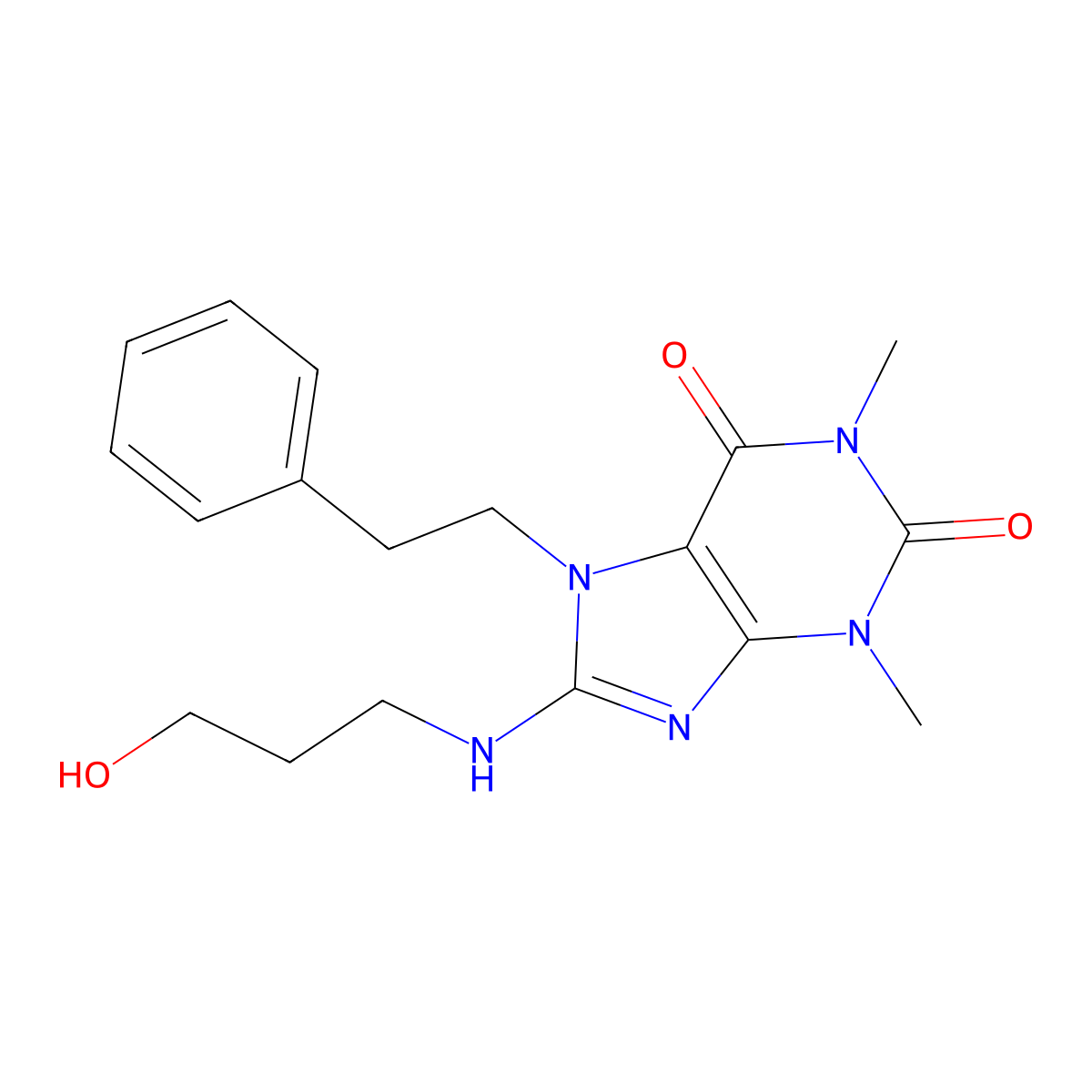 8-(3-Hydroxy-propylamino)-1,3-dimethyl-7-phenethyl-3,7-dihydro-purine-2,6-dione molecular structure, CAS 372089-20-8