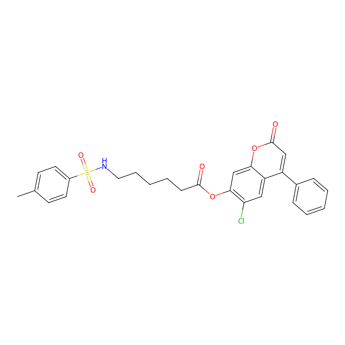 6-chloro-2-oxo-4-phenyl-2H-chromen-7-yl 6-{[(4-methylphenyl)sulfonyl]amino}hexanoate molecular structure, CAS 372089-33-3