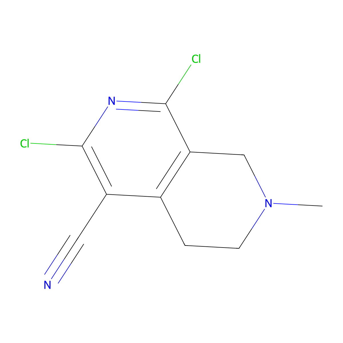 1,3-dichloro-7-methyl-6,8-dihydro-5H-2,7-naphthyridine-4-carbonitrile molecular structure, CAS 372089-74-2