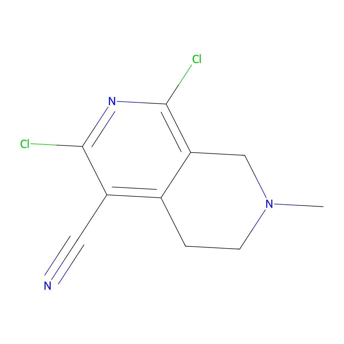 1,3-dichloro-7-methyl-6,8-dihydro-5H-2,7-naphthyridine-4-carbonitrile molecular structure, CAS 372089-74-2
