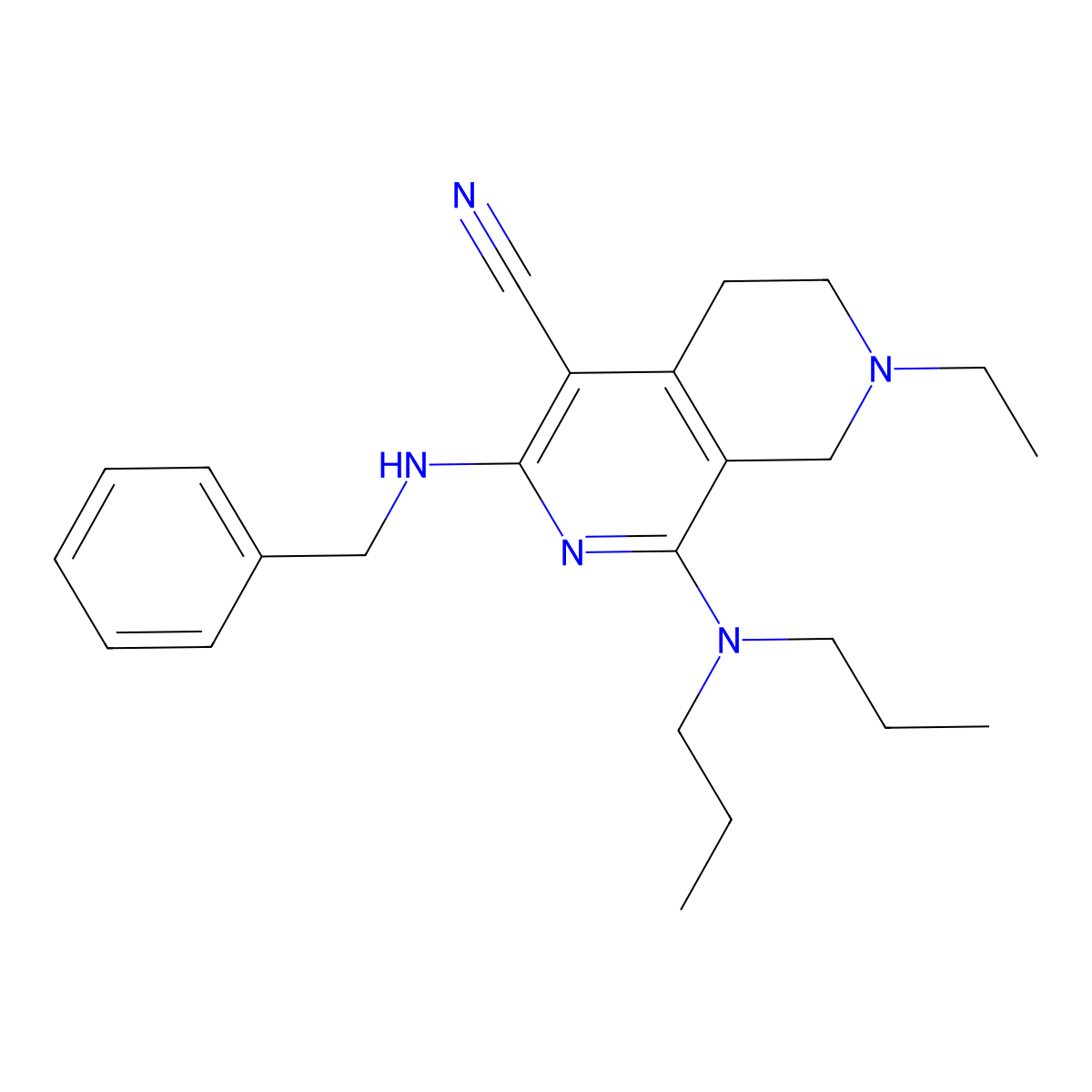 3-(Benzylamino)-1-(dipropylamino)-7-ethyl-5,6,7,8-tetrahydro-2,7-naphthyridine-4-carbonitrile molecular structure, CAS 372089-86-6