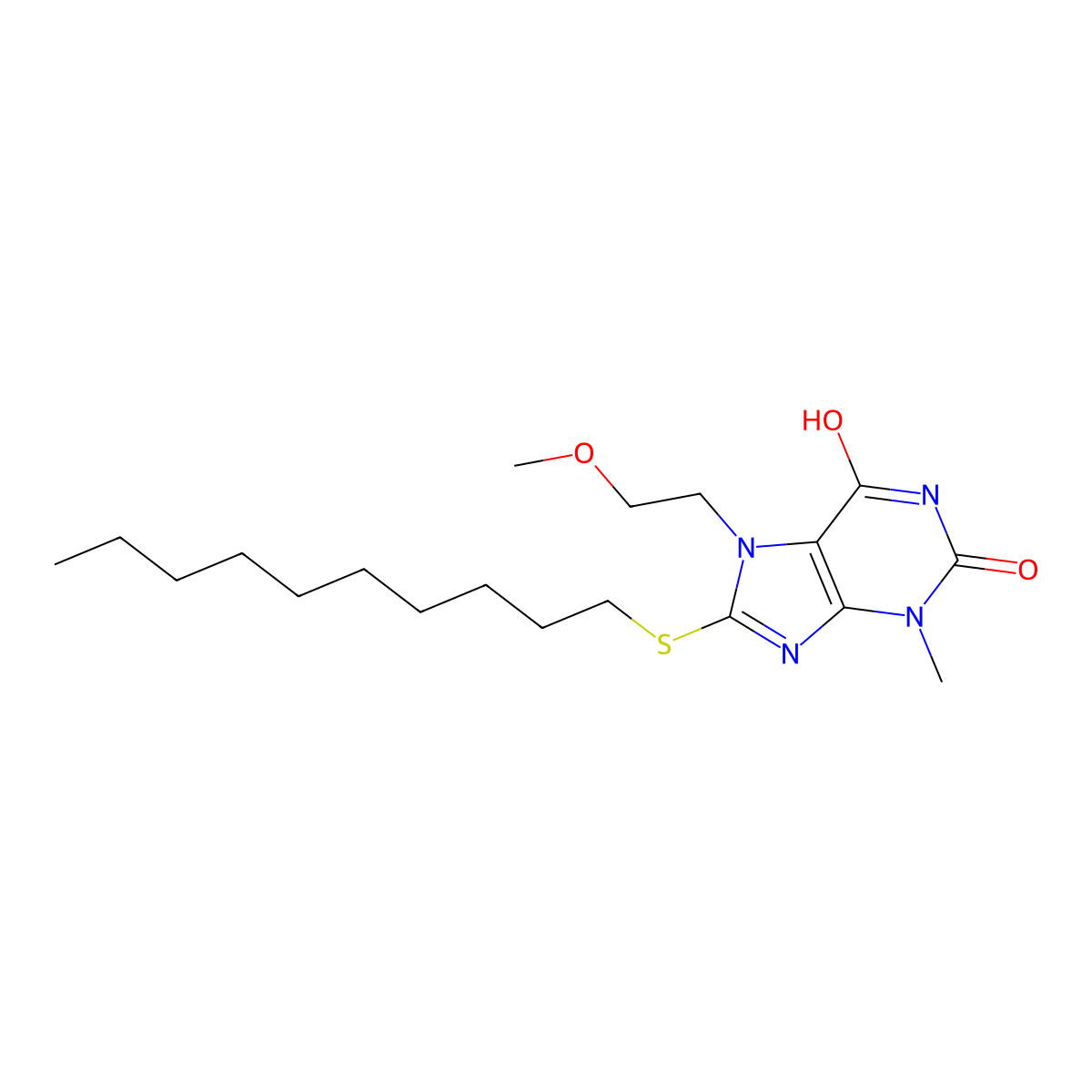8-Decylsulfanyl-7-(2-methoxyethyl)-3-methylpurine-2,6-dione molecular structure, CAS 372090-90-9