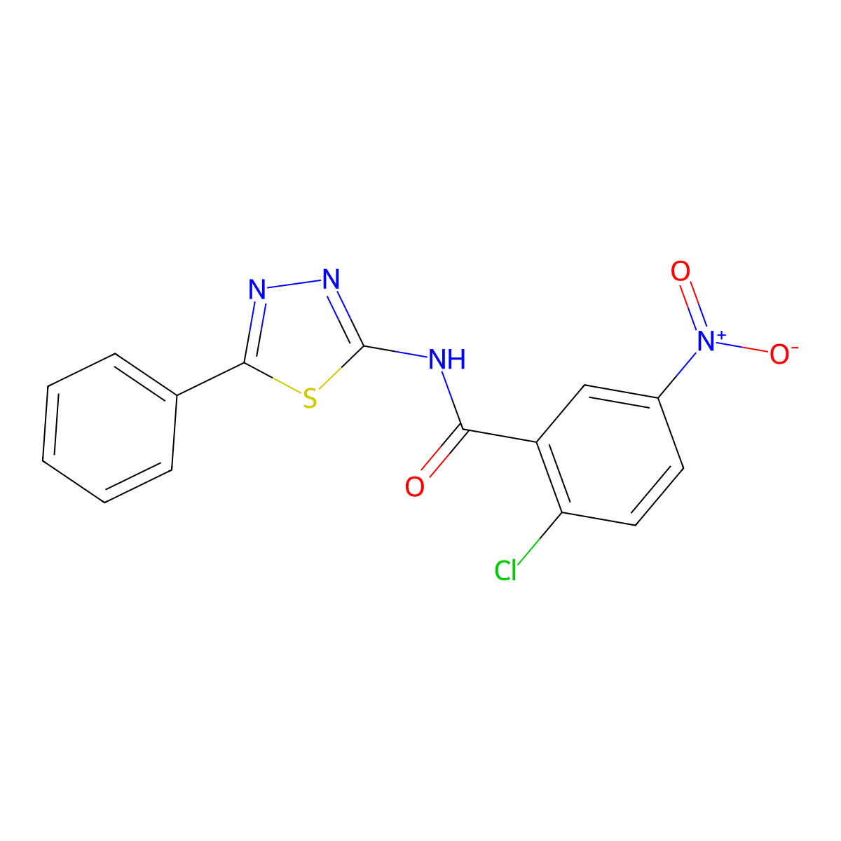 2-chloro-5-nitro-N-(5-phenyl-1,3,4-thiadiazol-2-yl)benzamide molecular structure, CAS 372094-85-4