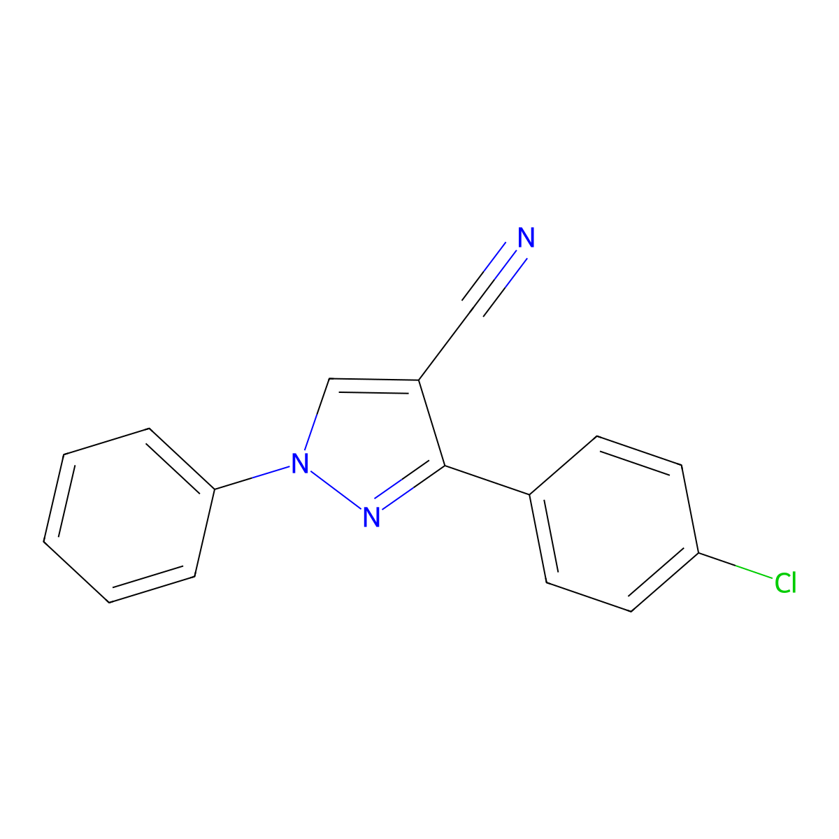3-(4-Chlorophenyl)-1-phenyl-1H-pyrazole-4-carbonitrile molecular structure, CAS 372098-17-4