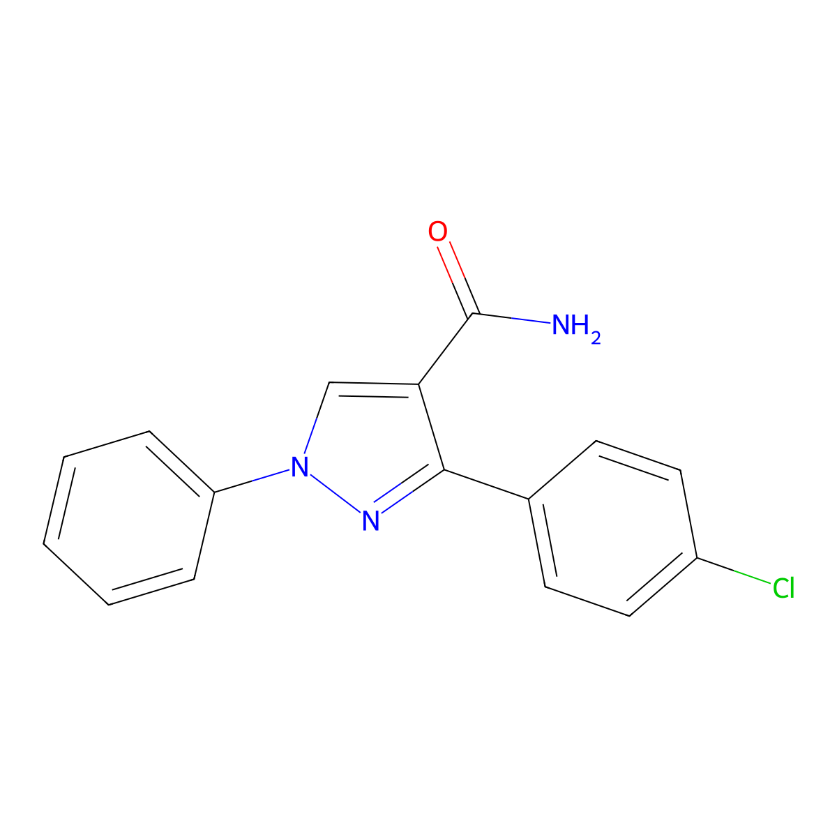 3-(4-chlorophenyl)-1-phenyl-1H-pyrazole-4-carboxamide molecular structure, CAS 372098-20-9