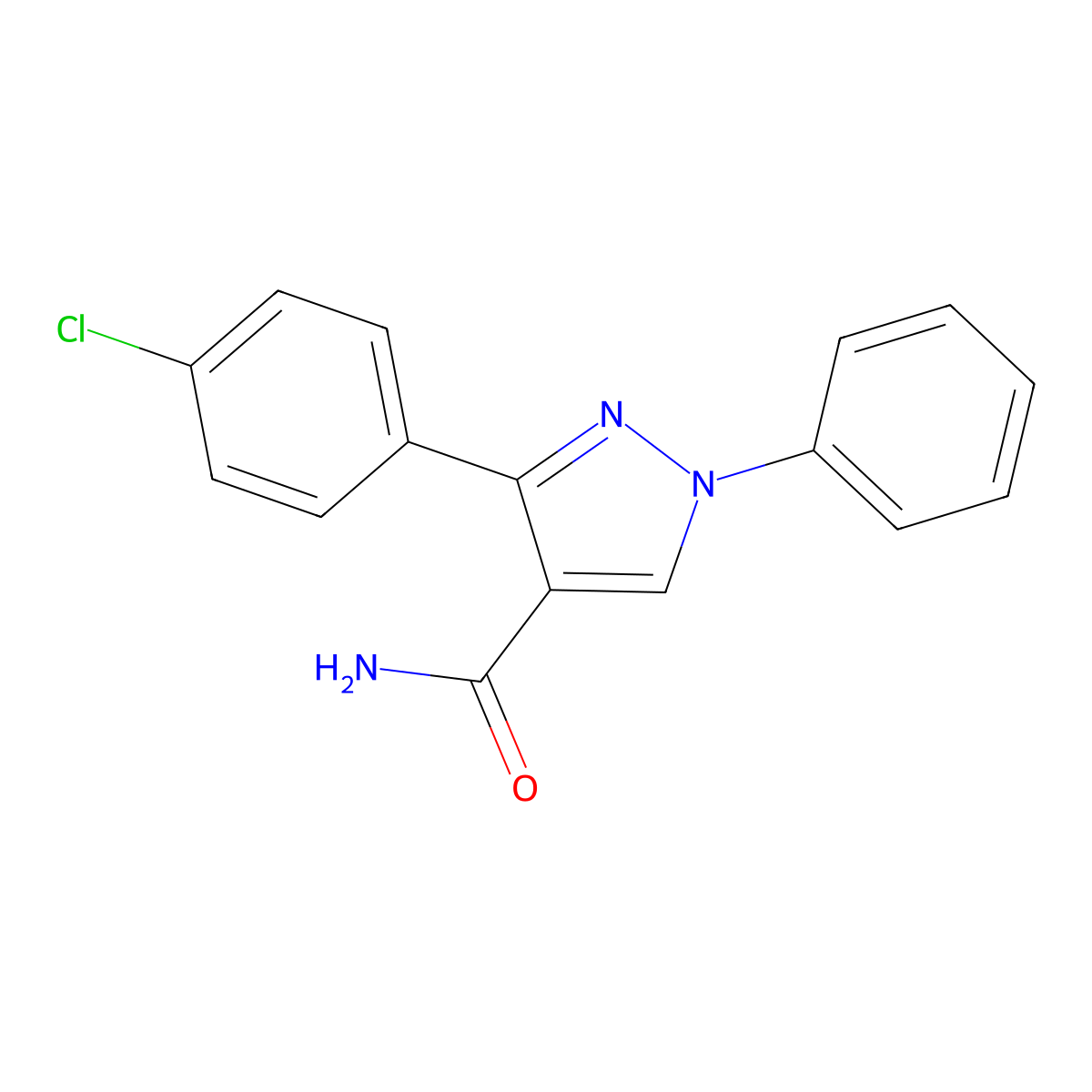 3-(4-chlorophenyl)-1-phenyl-1H-pyrazole-4-carboxamide molecular structure, CAS 372098-20-9