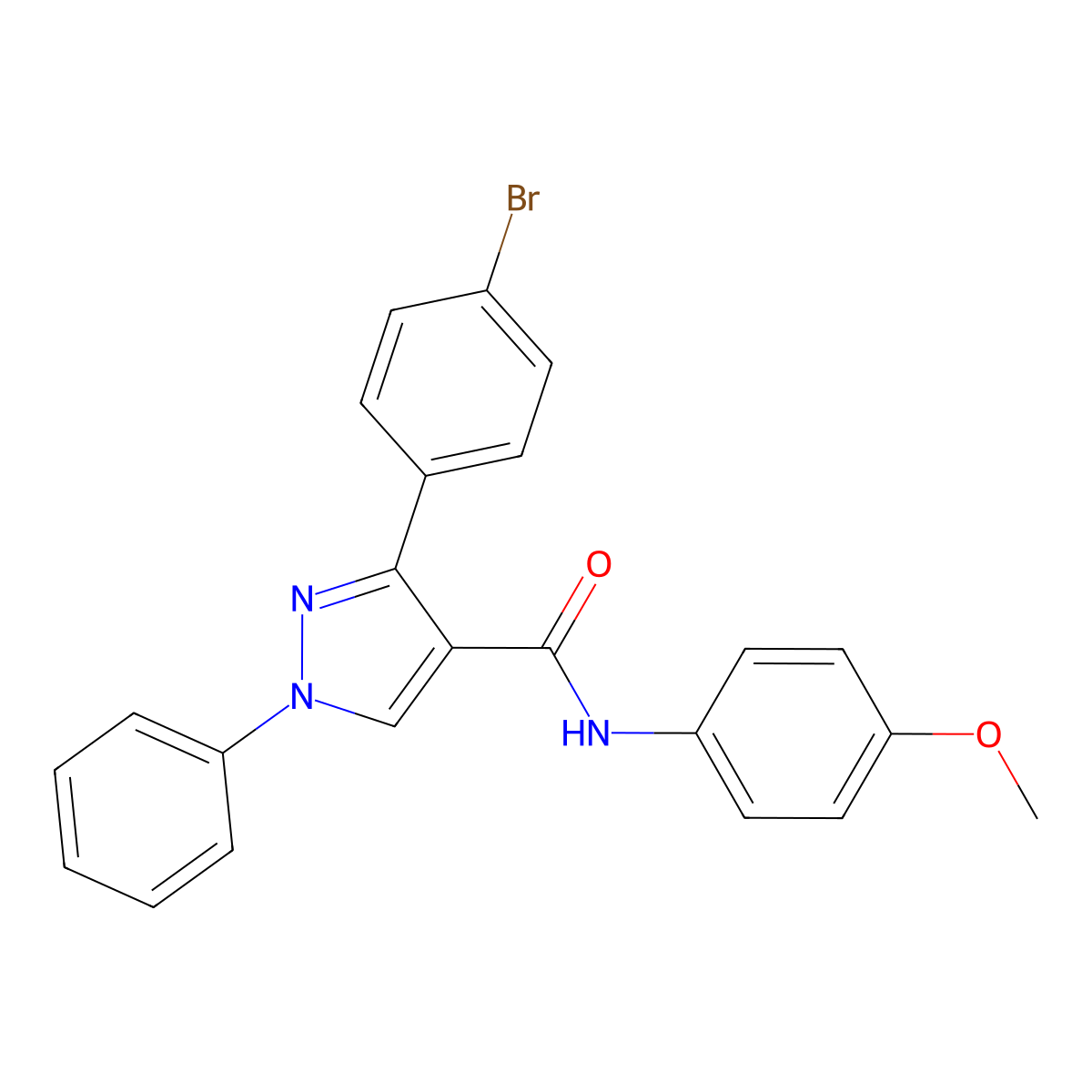 1H-Pyrazole-4-carboxamide, 3-(4-bromophenyl)-N-(4-methoxyphenyl)-1-phenyl- molecular structure, CAS 372098-32-3