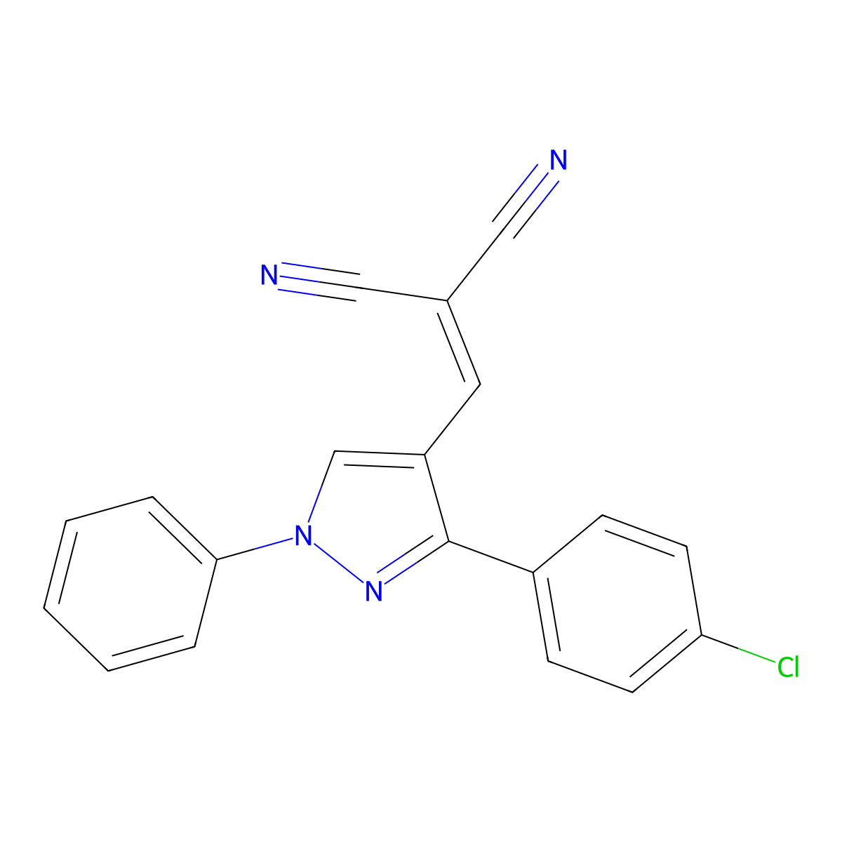 2-((3-(4-chlorophenyl)-1-phenyl-1H-pyrazol-4-yl)methylene)malononitrile molecular structure, CAS 372106-95-1