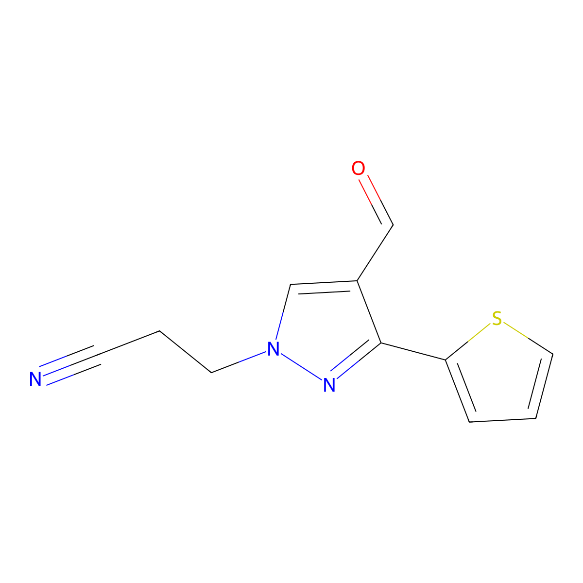 3-(4-formyl-3-thien-2-yl-1H-pyrazol-1-yl)propanenitrile molecular structure, CAS 372107-06-7