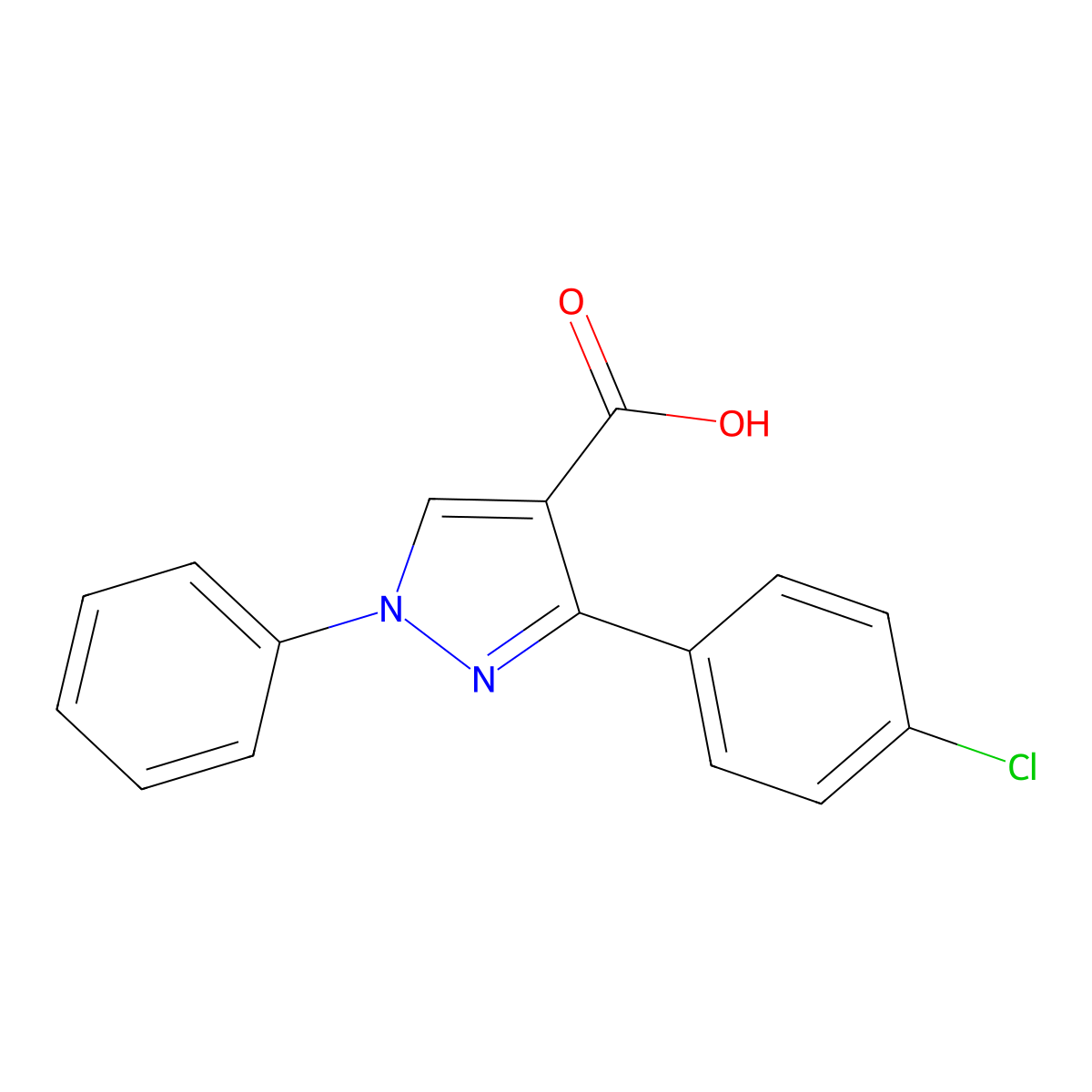 3-(4-chlorophenyl)-1-phenyl-1H-pyrazole-4-carboxylic acid molecular structure, CAS 372107-14-7