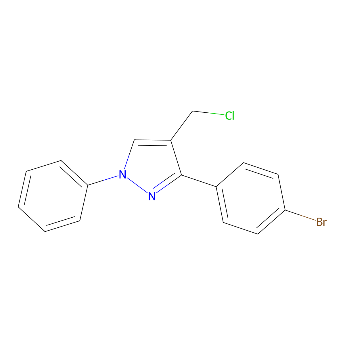 3-(4-bromophenyl)-4-(chloromethyl)-1-phenyl-1H-pyrazole molecular structure, CAS 372107-20-5