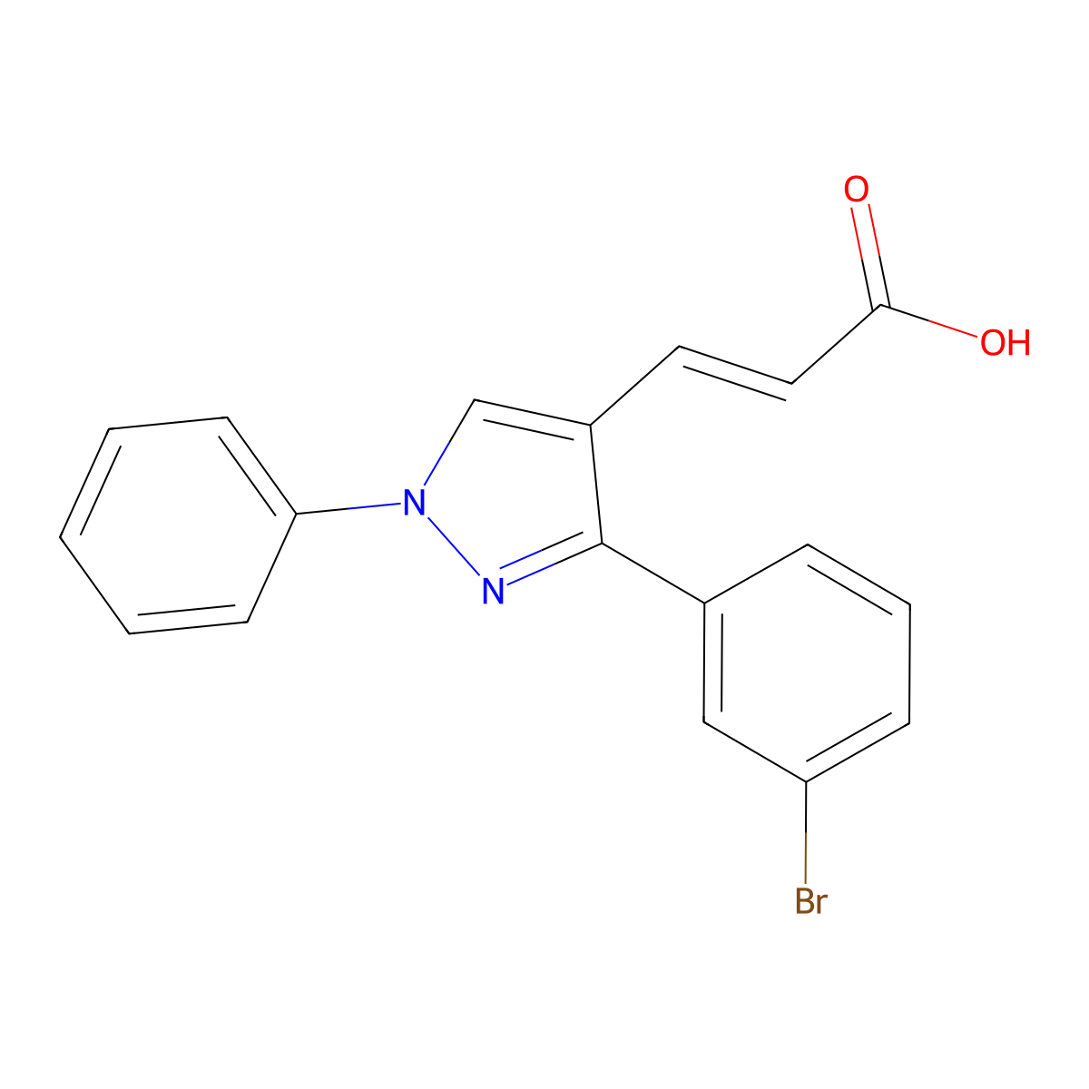 (E)-3-(3-(3-Bromophenyl)-1-phenyl-1H-pyrazol-4-yl)acrylic acid molecular structure, CAS 372107-21-6