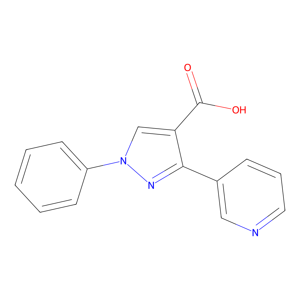 1-phenyl-3-(pyridin-3-yl)-1H-pyrazole-4-carboxylic acid molecular structure, CAS 372107-42-1