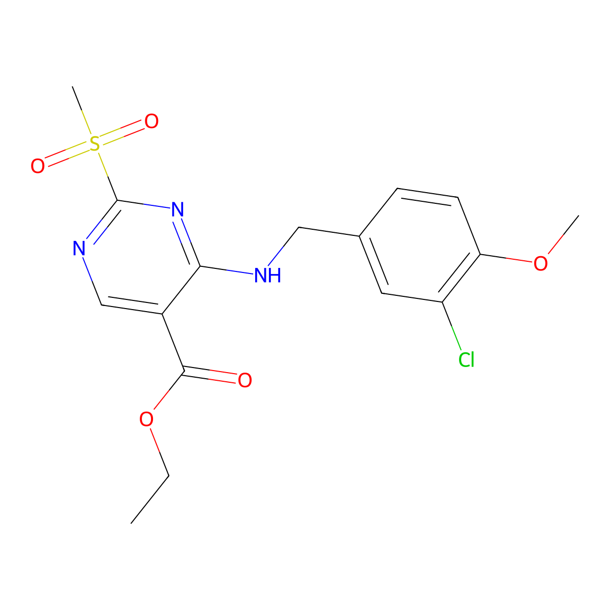 Ethyl 4-((3-chloro-4-methoxybenzyl)amino)-2-(methylsulfonyl)pyrimidine-5-carboxylate molecular structure, CAS 372117-76-5