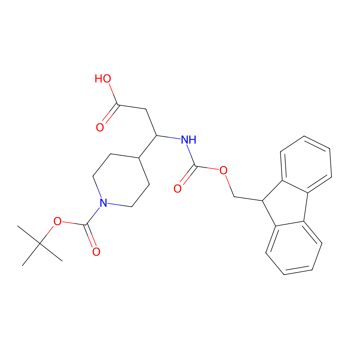 3-((((9H-Fluoren-9-yl)methoxy)carbonyl)amino)-3-(1-(tert-butoxycarbonyl)piperidin-4-yl)propanoic acid molecular structure, CAS 372144-05-3