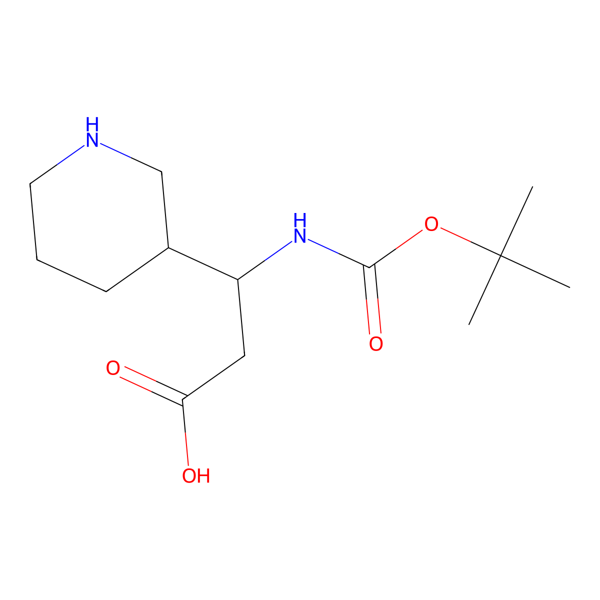 3-Tert-butoxycarbonylamino-3-piperidin-3-yl-propionic acid molecular structure, CAS 372144-09-7