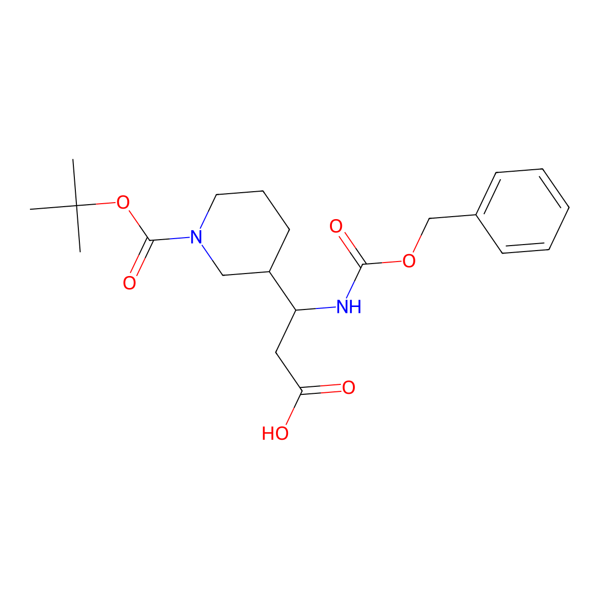 3-(((Benzyloxy)carbonyl)amino)-3-(1-(tert-butoxycarbonyl)piperidin-3-yl)propanoic acid molecular structure, CAS 372144-13-3