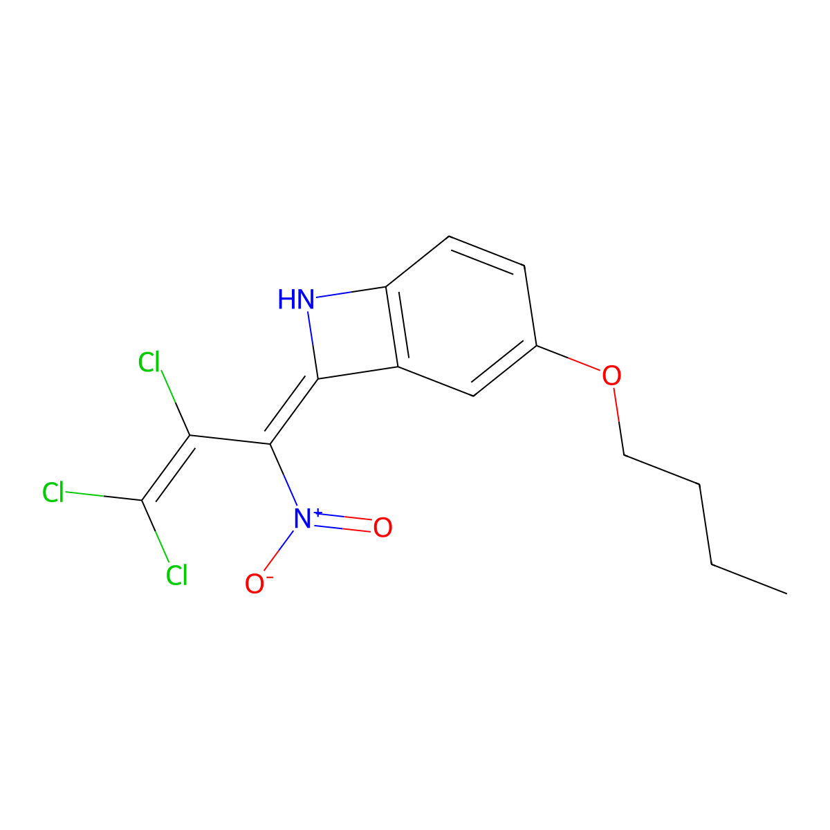 3-Butoxy-8-(2,3,3-trichloro-1-nitroprop-2-enylidene)-7-azabicyclo[4.2.0]octa-1(6),2,4-triene molecular structure, CAS 372144-33-7