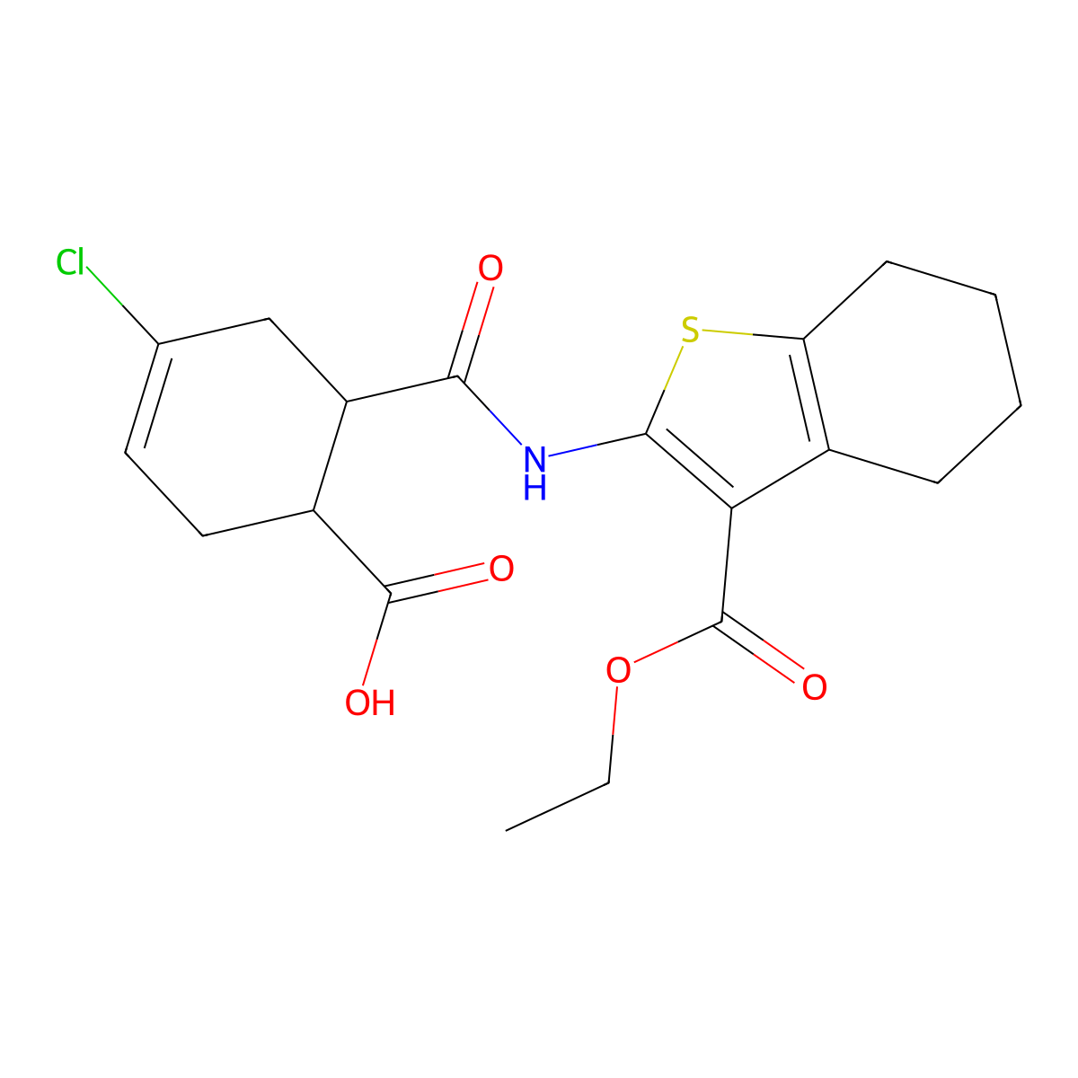 4-Chloro-6-{[3-(ethoxycarbonyl)-4,5,6,7-tetrahydro-1-benzothiophen-2-yl]carbamoyl}cyclohex-3-ene-1-carboxylic acid molecular structure, CAS 372152-98-2