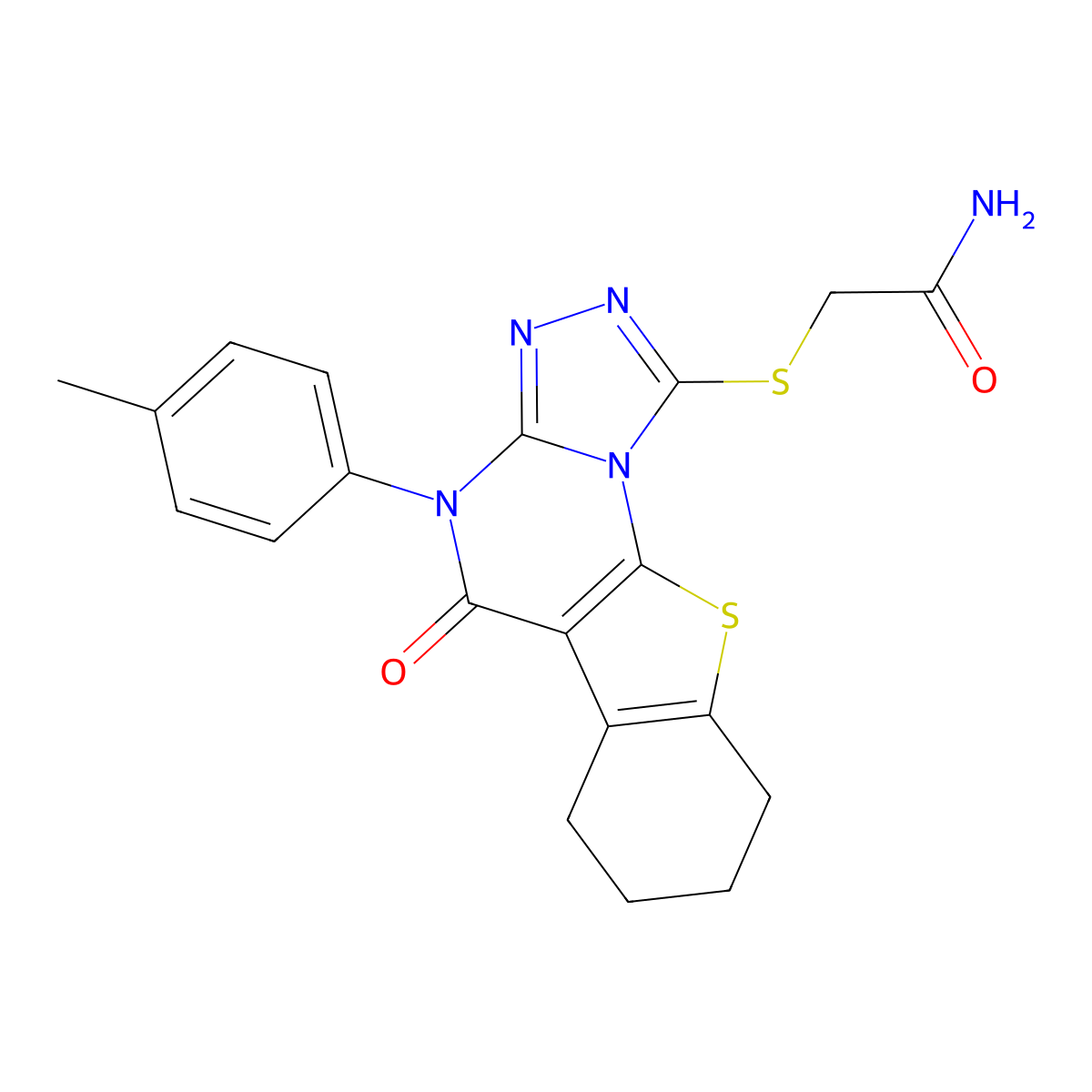 2-((5-Oxo-4-(p-tolyl)-4,5,6,7,8,9-hexahydrobenzo[4,5]thieno[3,2-e][1,2,4]triazolo[4,3-a]pyrimidin-1-yl)thio)acetamide molecular structure, CAS 372156-30-4